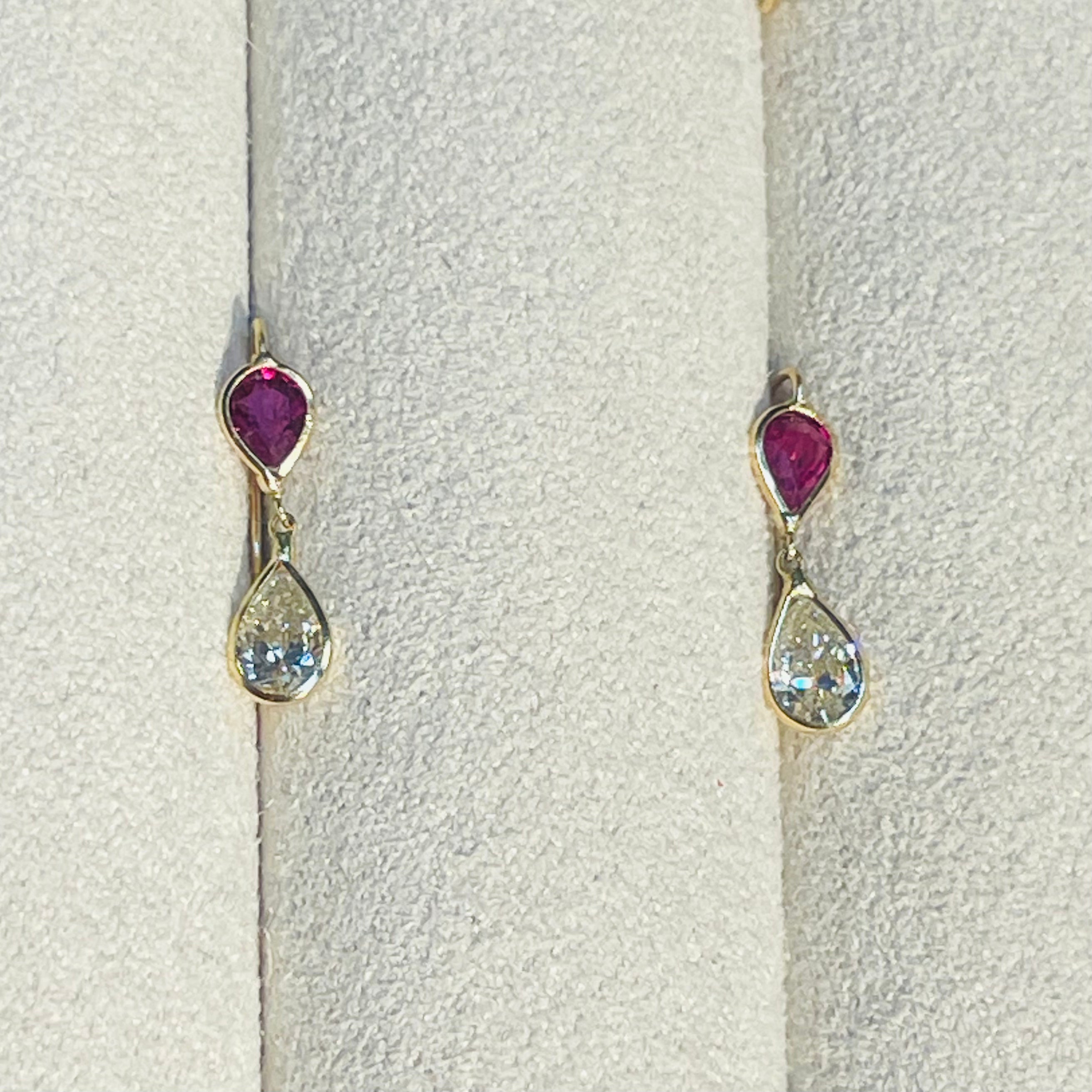 Ruby and Diamond 14K Yellow Gold Drop Earrings