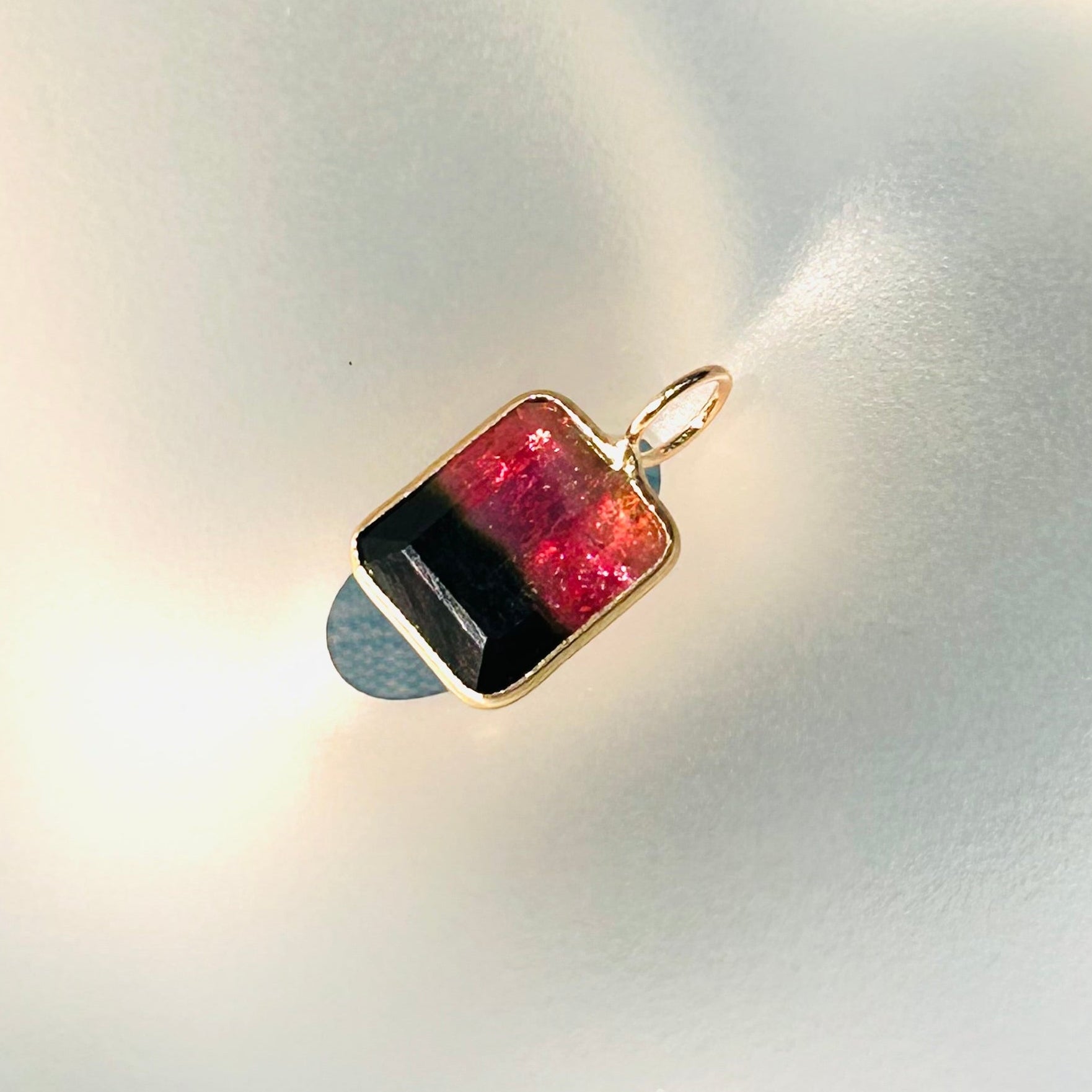Bi Color Tourmaline 14K Yellow Gold Charm Pendant
