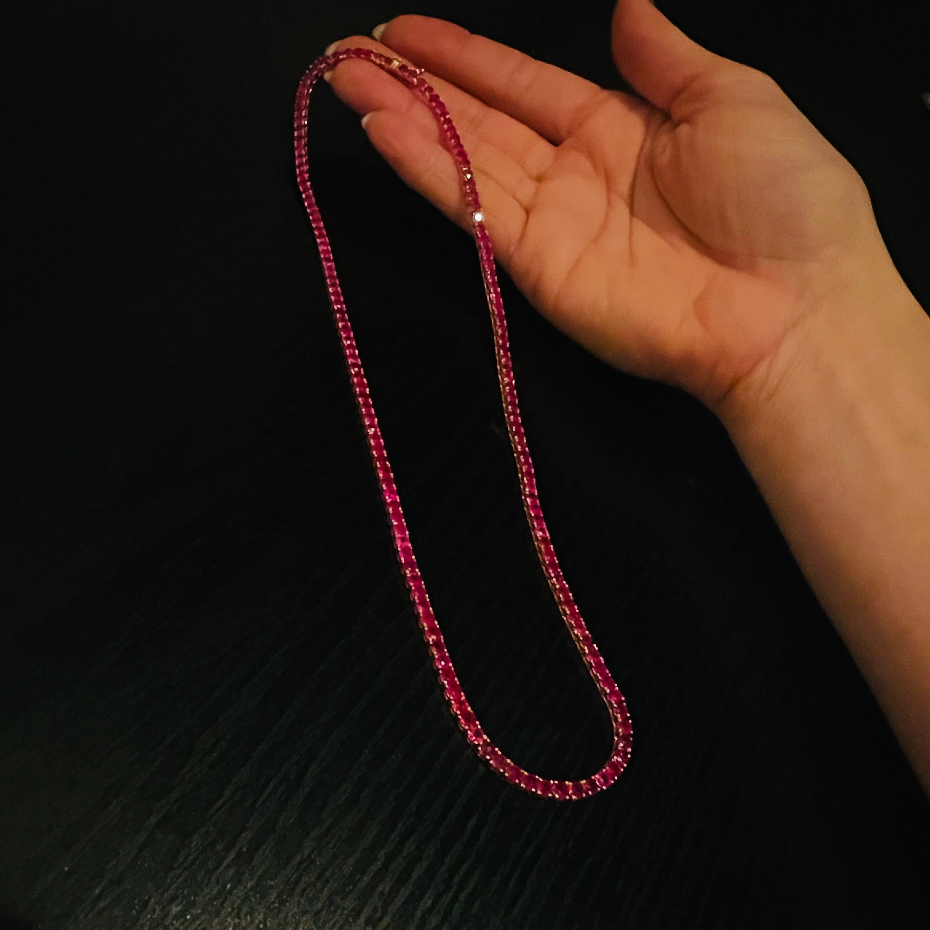 Natural Ruby 14K Yellow Gold Tennis Necklace 25.5ctw