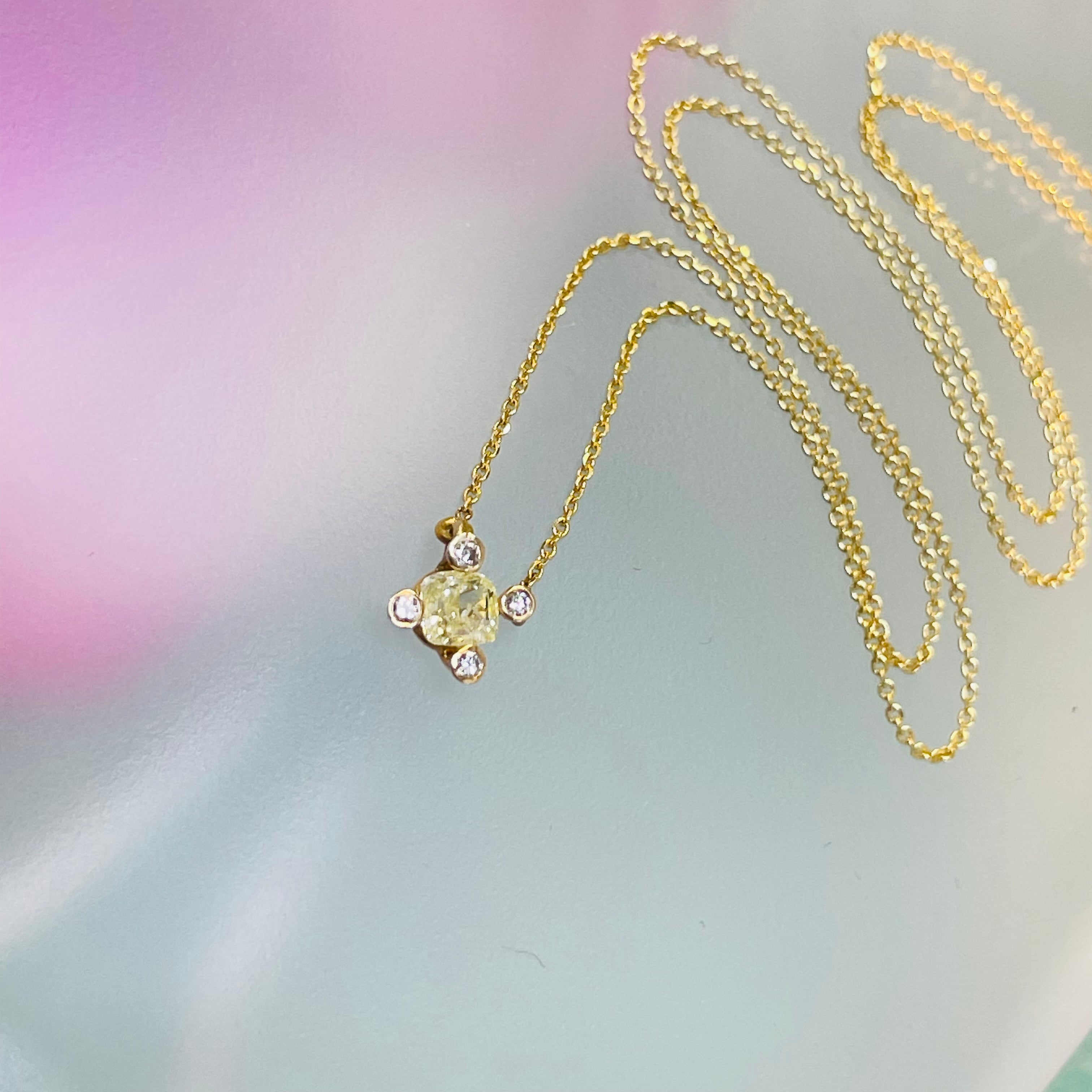 .40CT Canary Diamond Cushion Solitaire 16” 14K Yellow Gold Solitaire Necklace wi