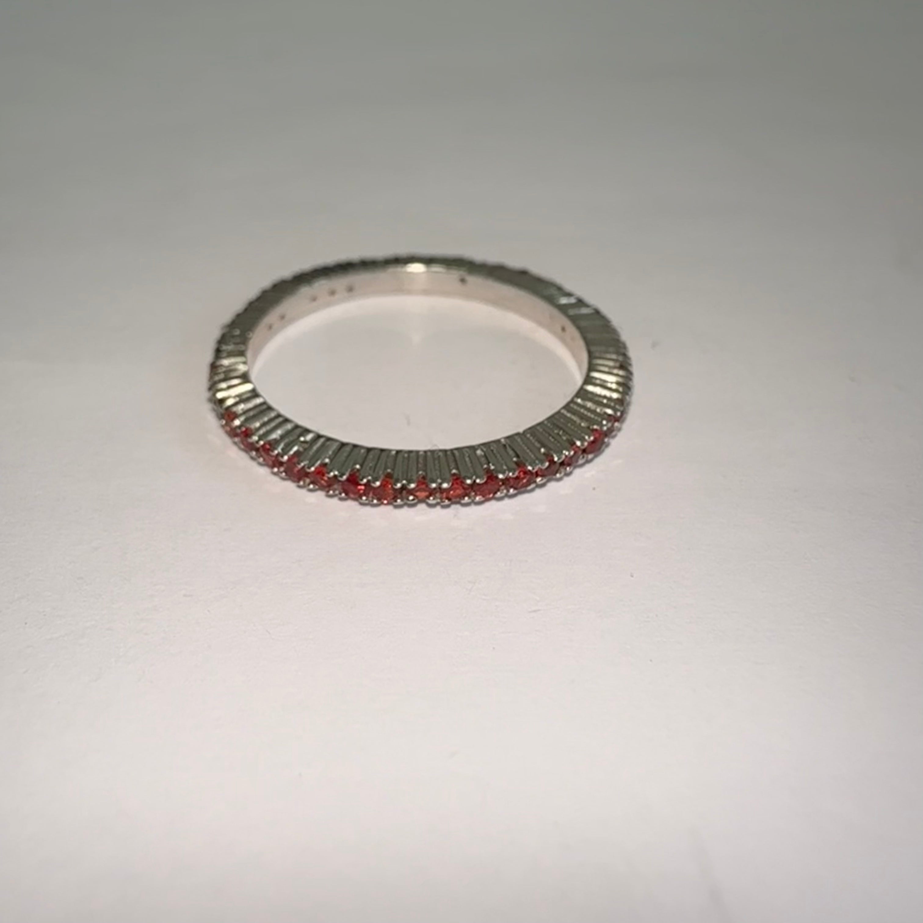 14K Size 7.5 White Gold Orange Ruby Eternity Ring