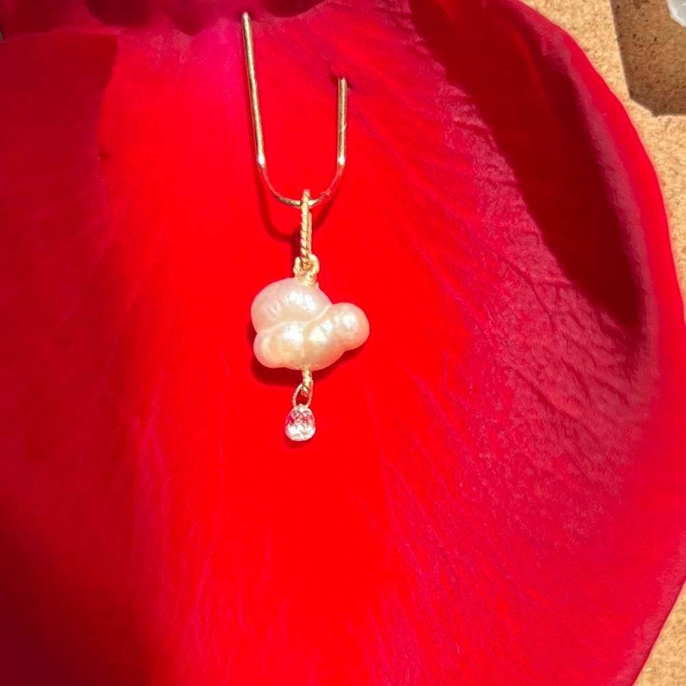 Japanese Pearl and Briolette Diamond Cloud Charm