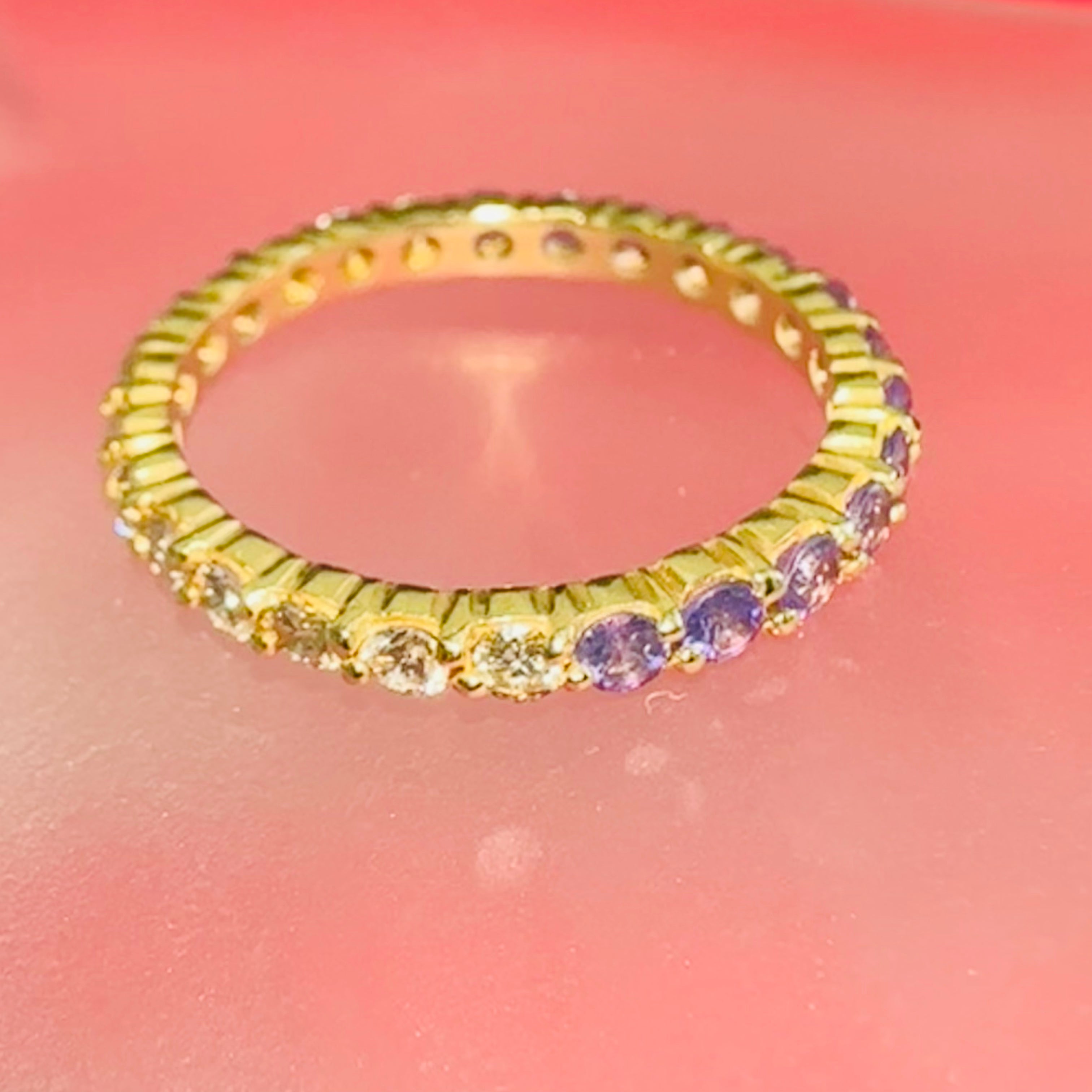 14K Size 7 Purple Ombre Sapphire and Diamond Eternity Ring