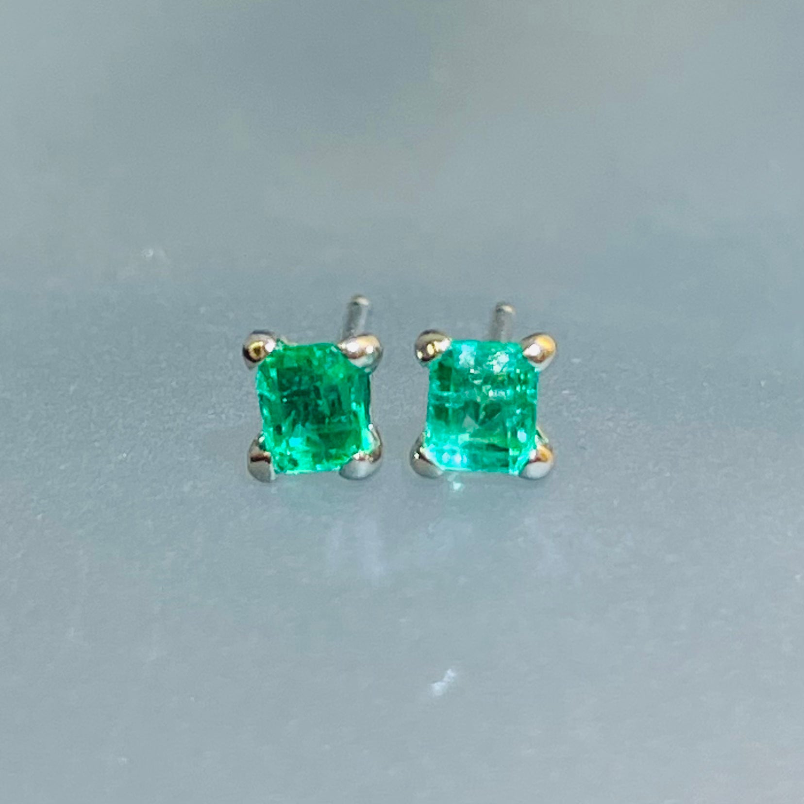 Natural Colombian Emerald 14K White Gold Stud Earrings