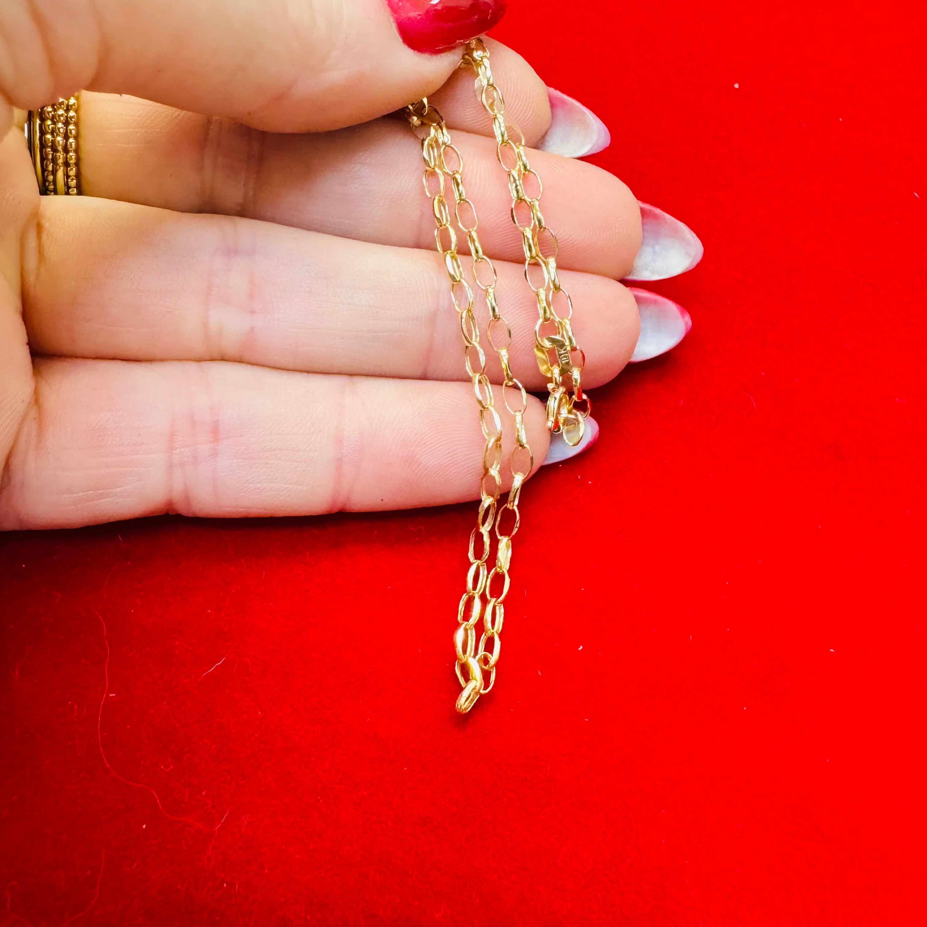 10" 2.5mm Solid 10K Yellow Gold Shiny Oval Rolo Link Chain Anklet