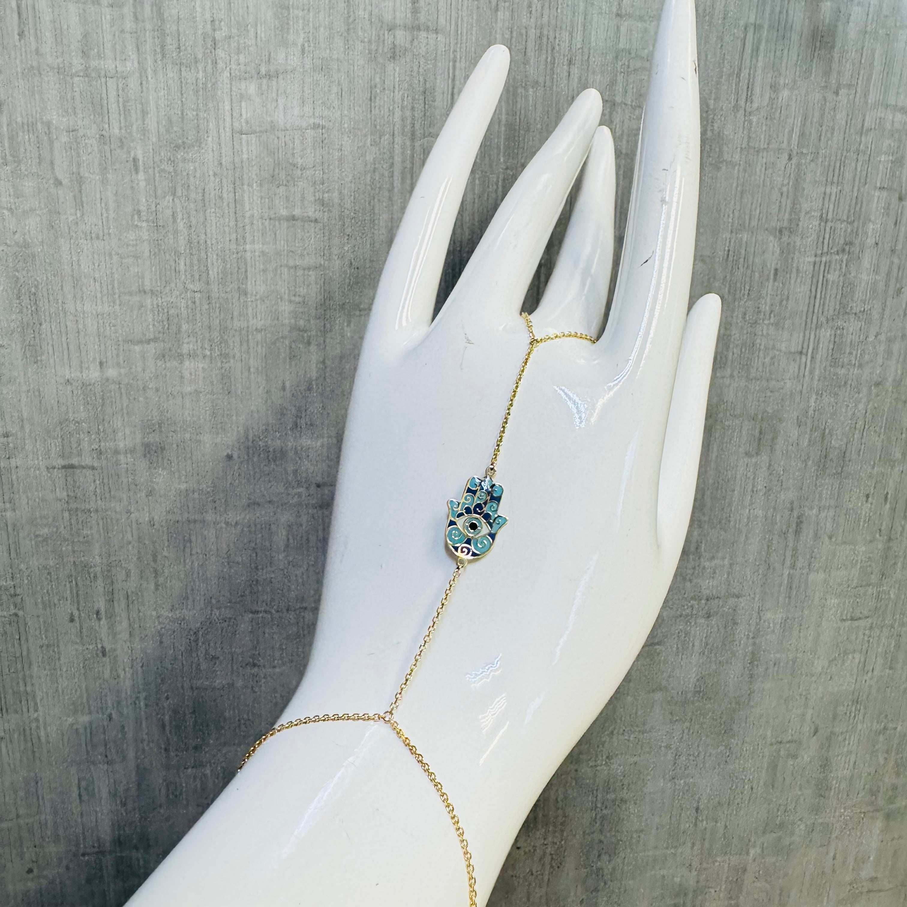 14K Yellow Gold Hamsa Handchain