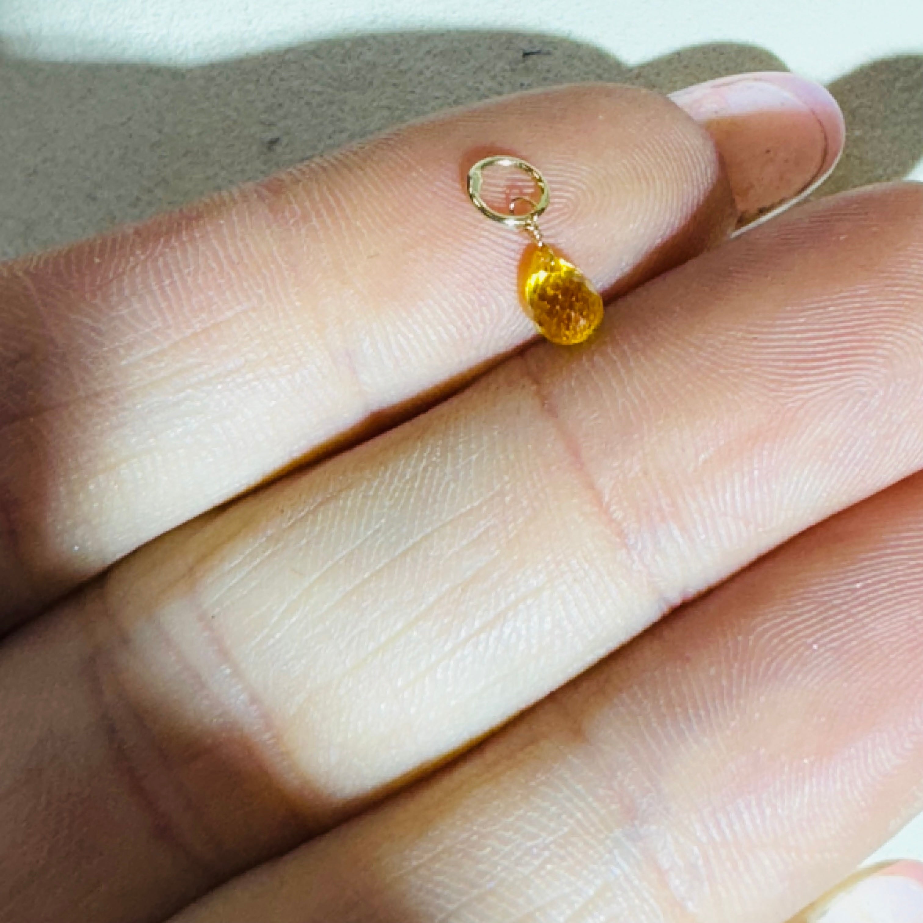 Natural Yellow Sapphire 14K Yellow Gold Briolette Charm