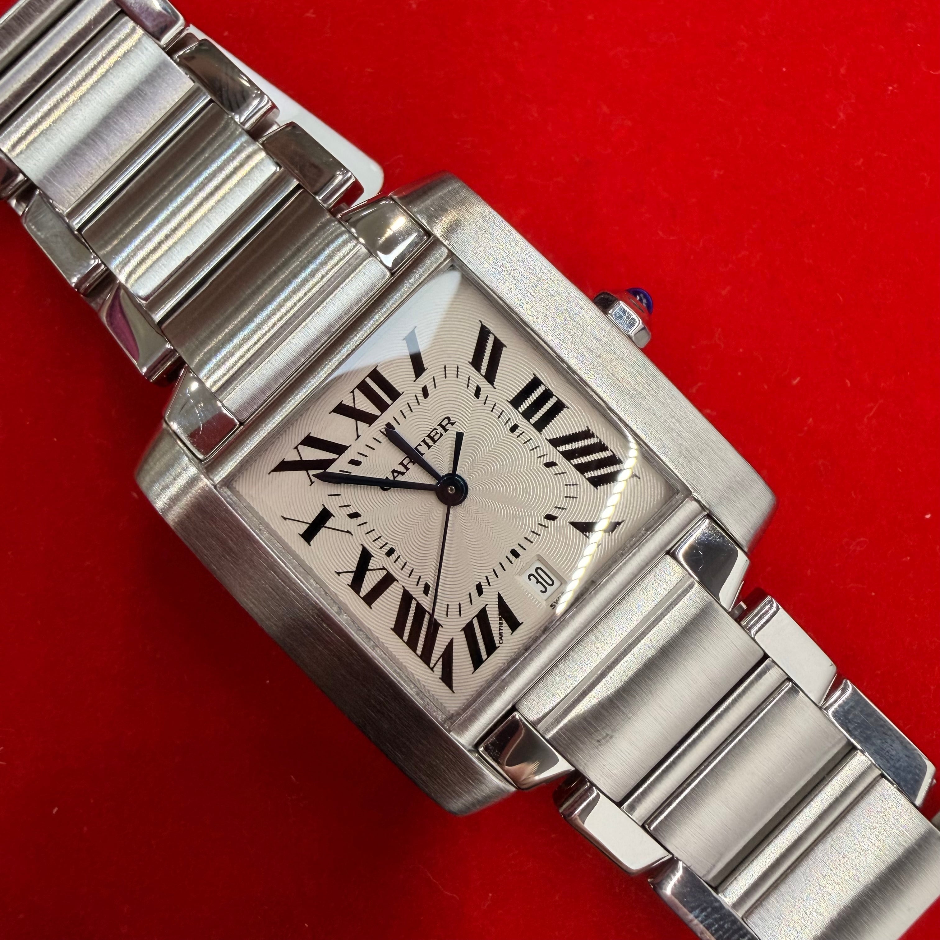 Tank Francaise Large Cartier Stainless Steel Automatic Wrist Watch Ref. 2302 Size 7.25”