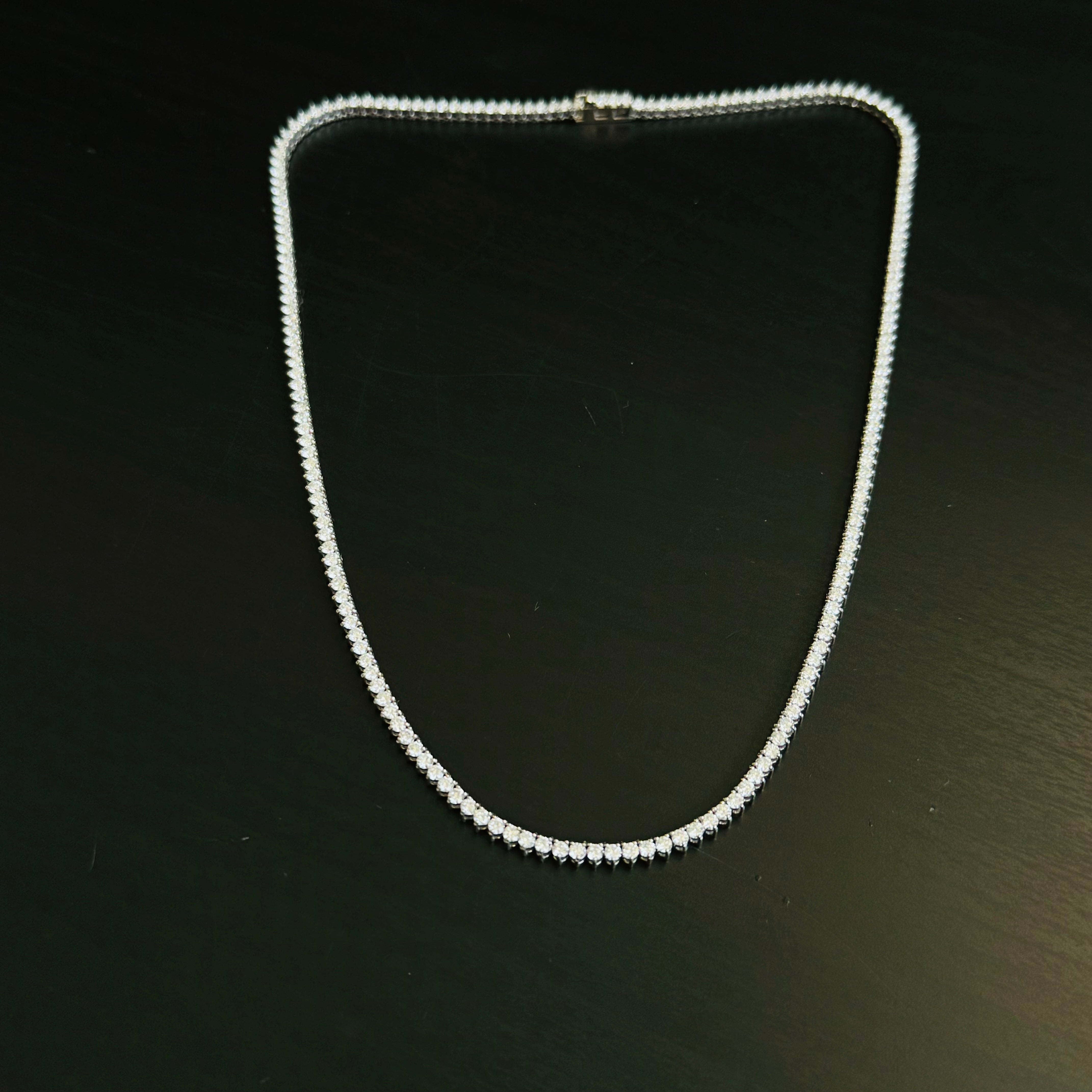 7.82CT Natural Diamond Tennis Necklace Three Prong 14K White Gold 17”