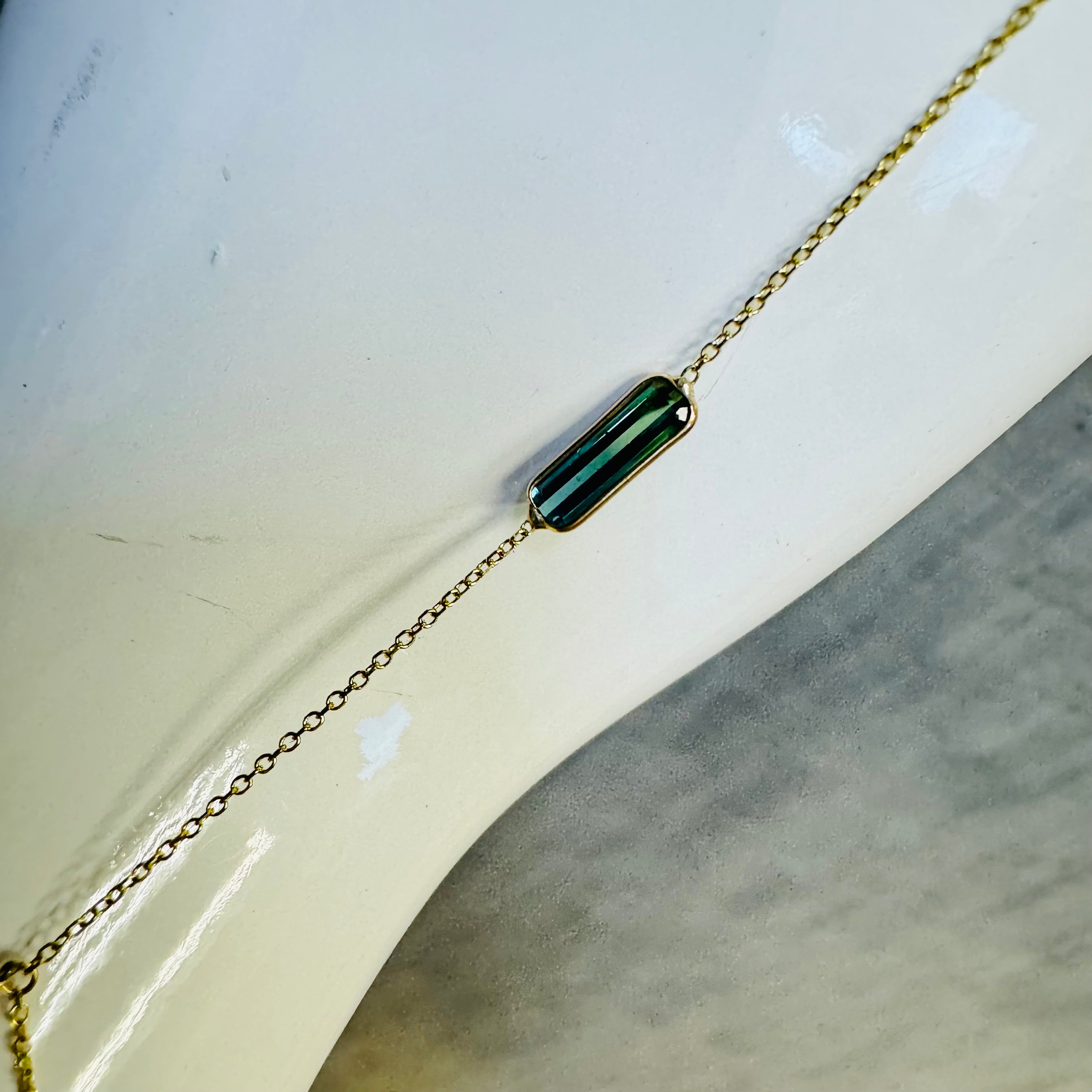 14K Yellow Gold Green and Blue Bi Color Tourmaline Handchain