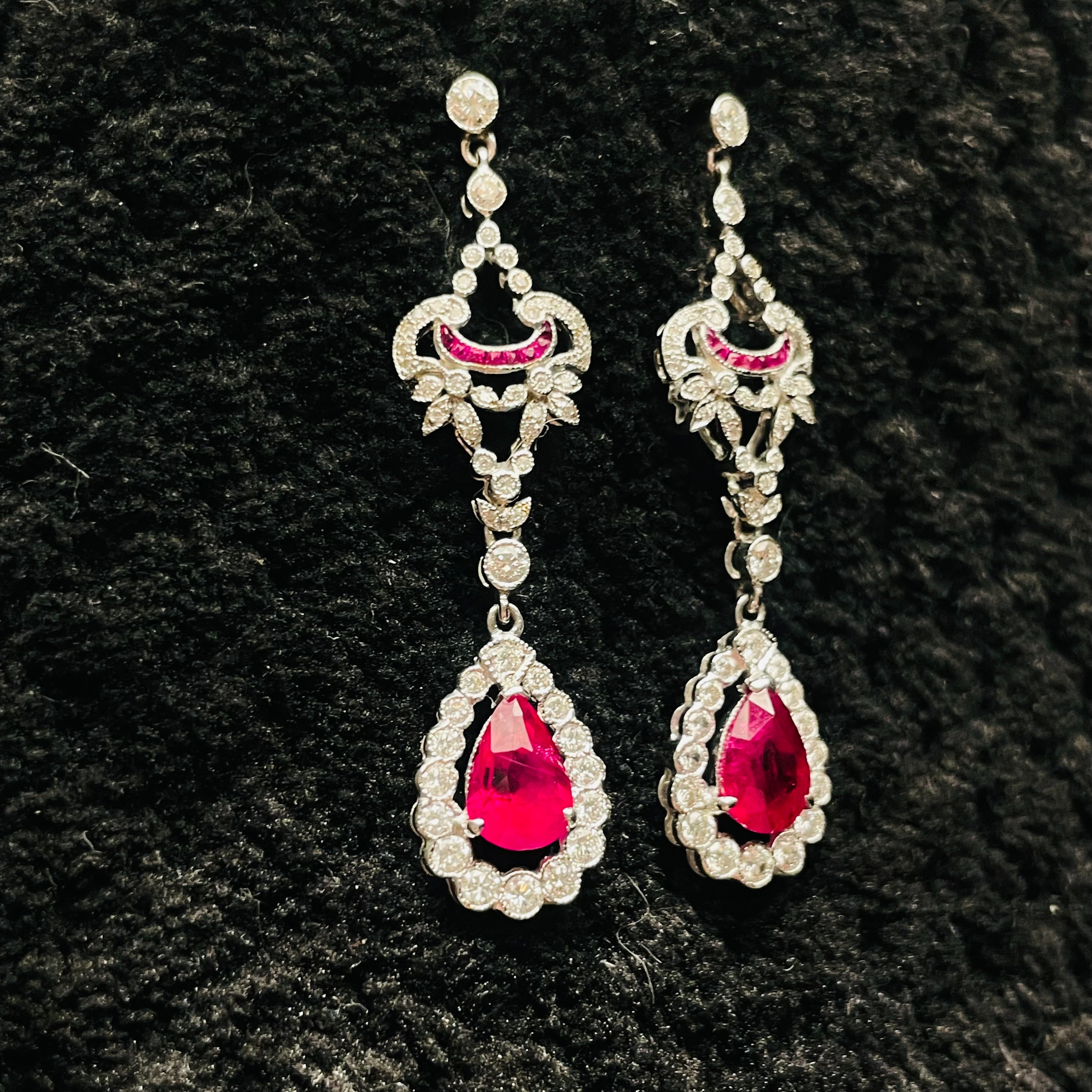 Amazing GIA Certified Burma Ruby Pear Drop Earrings 18K White Gold