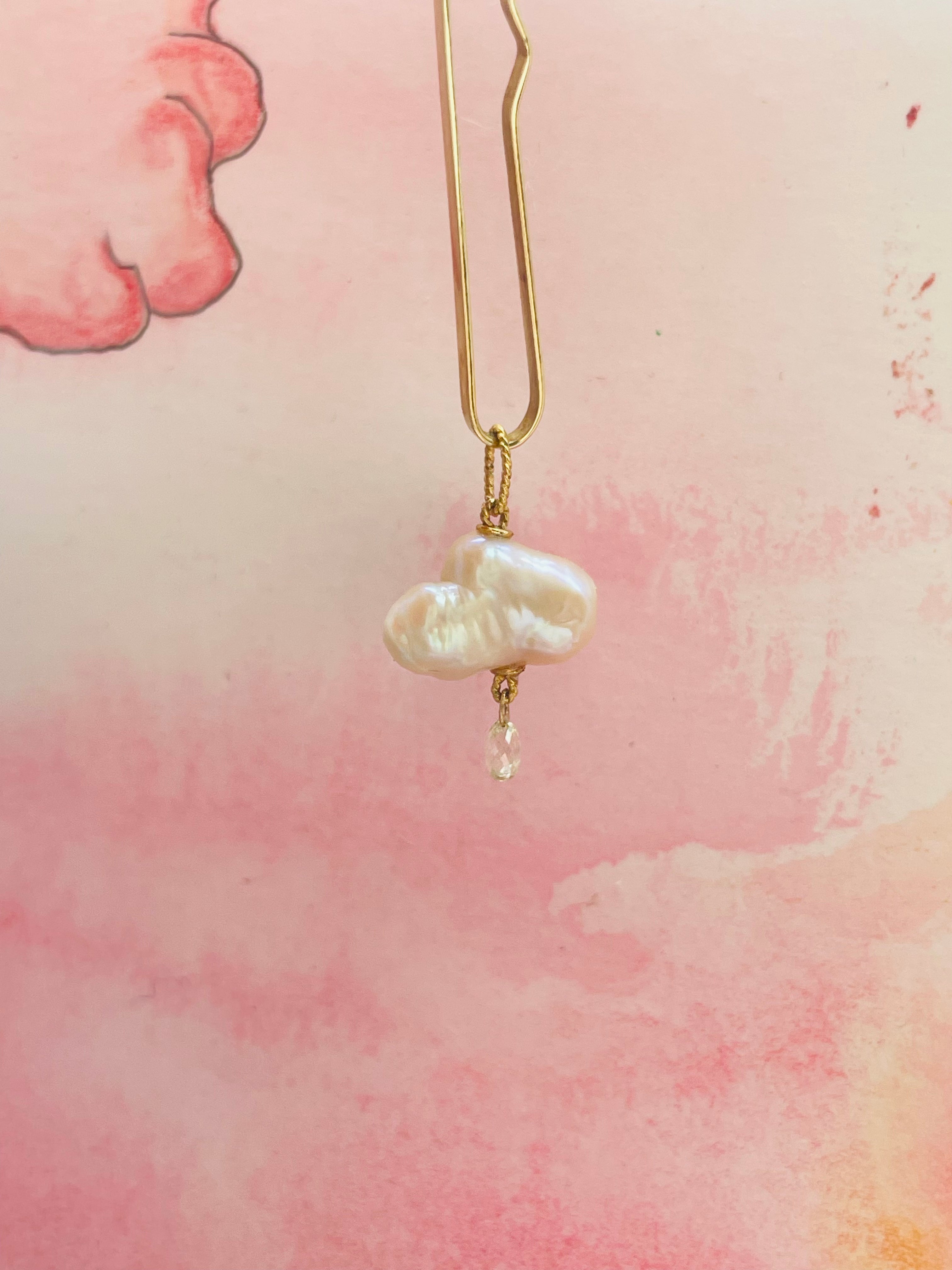 Japanese Pearl and Briolette Diamond Cloud Charm