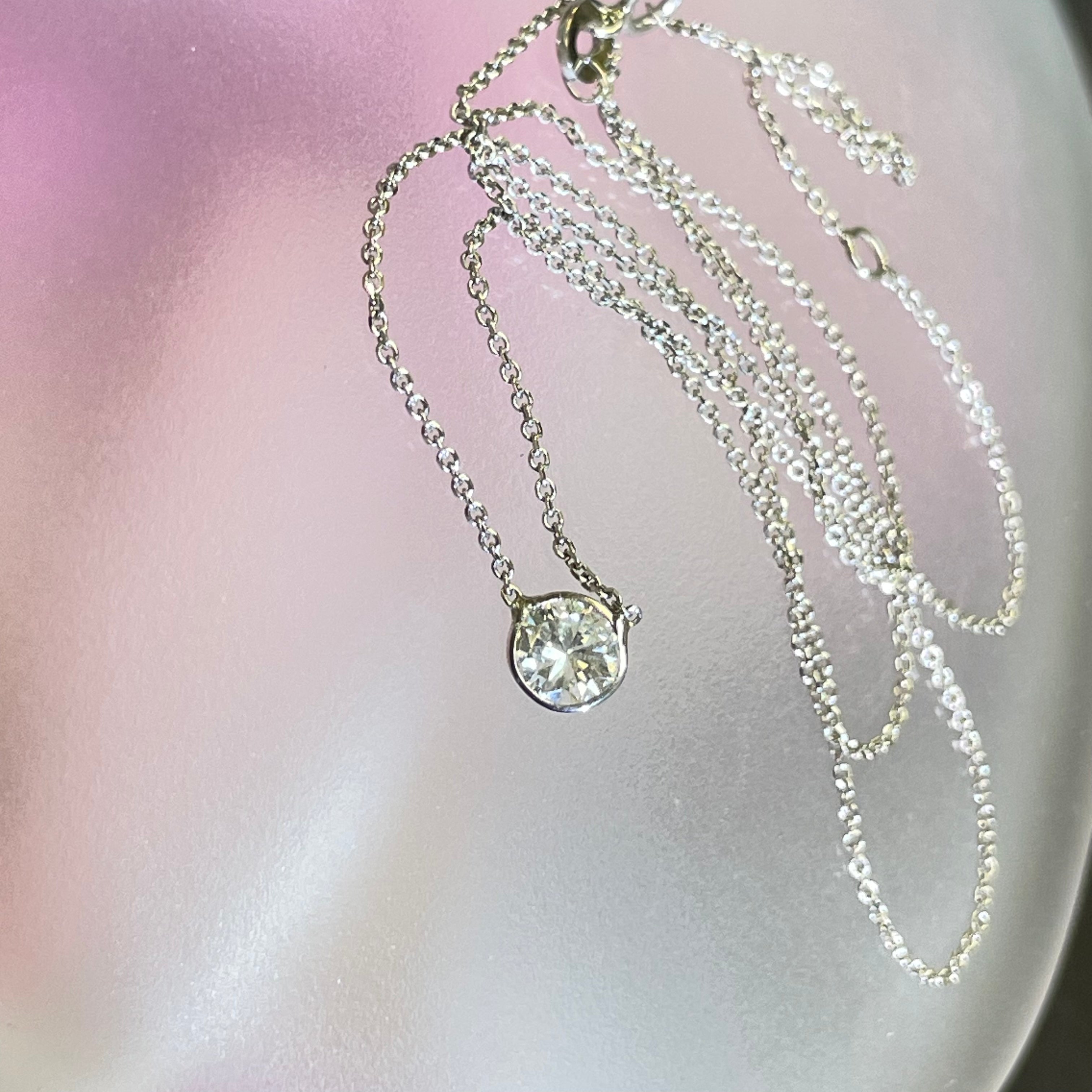 .47CT Natural Round European Cut Diamond 14K White Gold Solitaire Necklace 16-18"