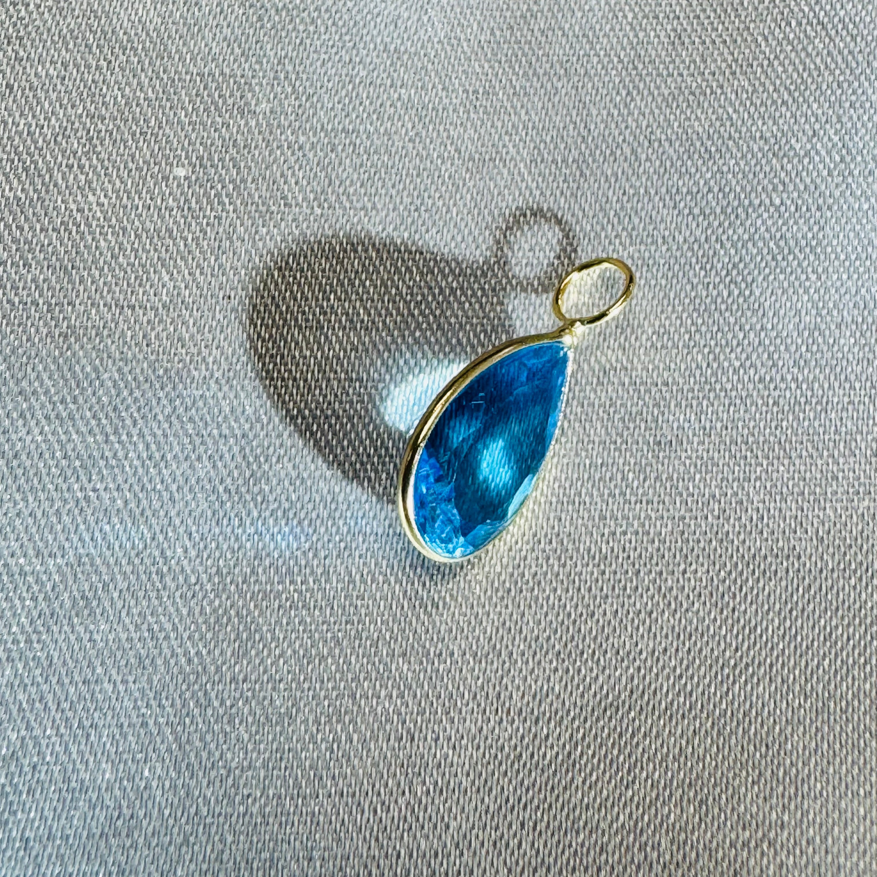 Blue Topaz Charm Pendant 14K Yellow Gold