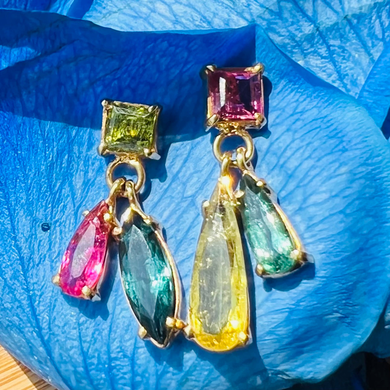 14K Yellow Gold Tourmaline Earrings