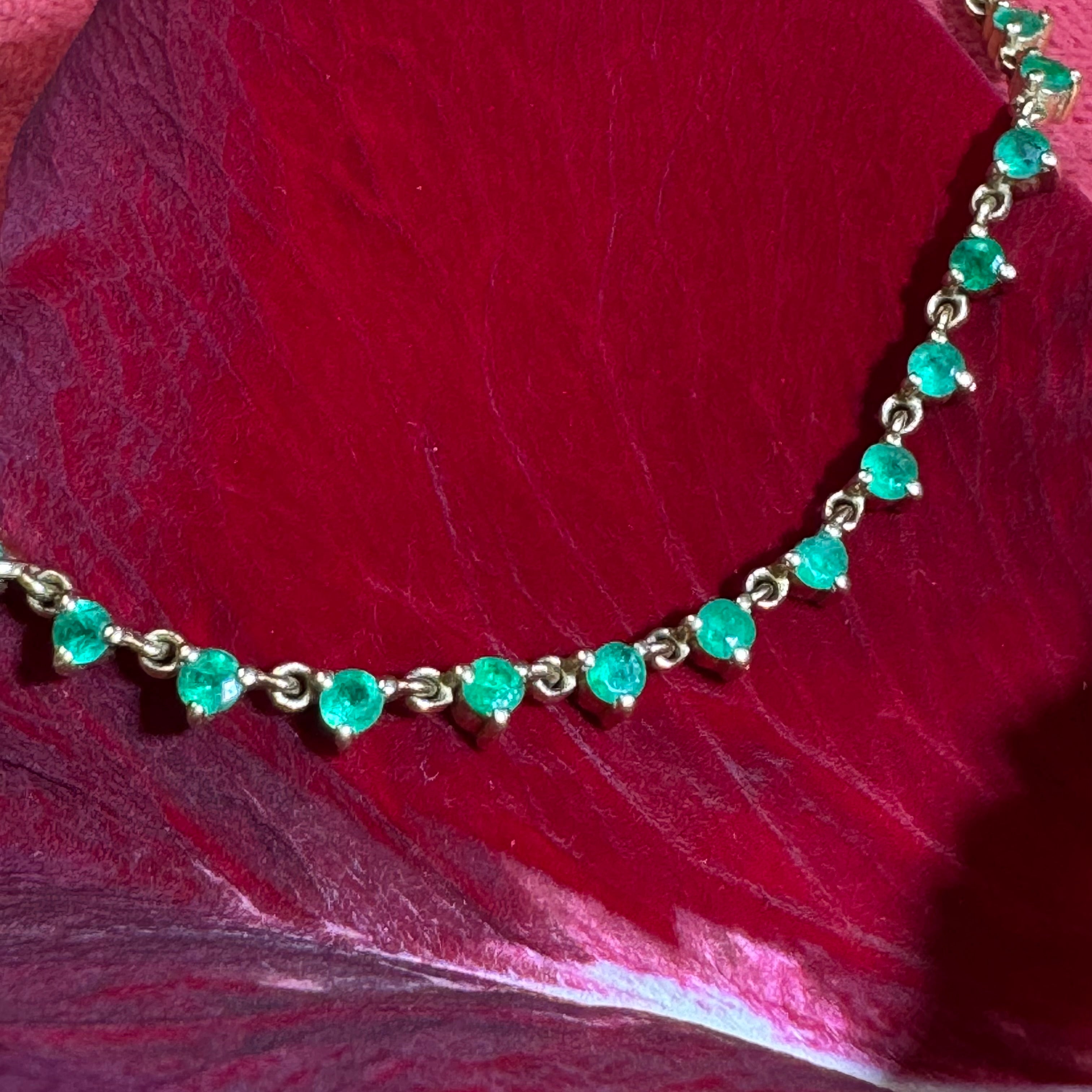 Partial Emerald Tennis Necklace Collar 14K Yellow Gold 14.5-15.5