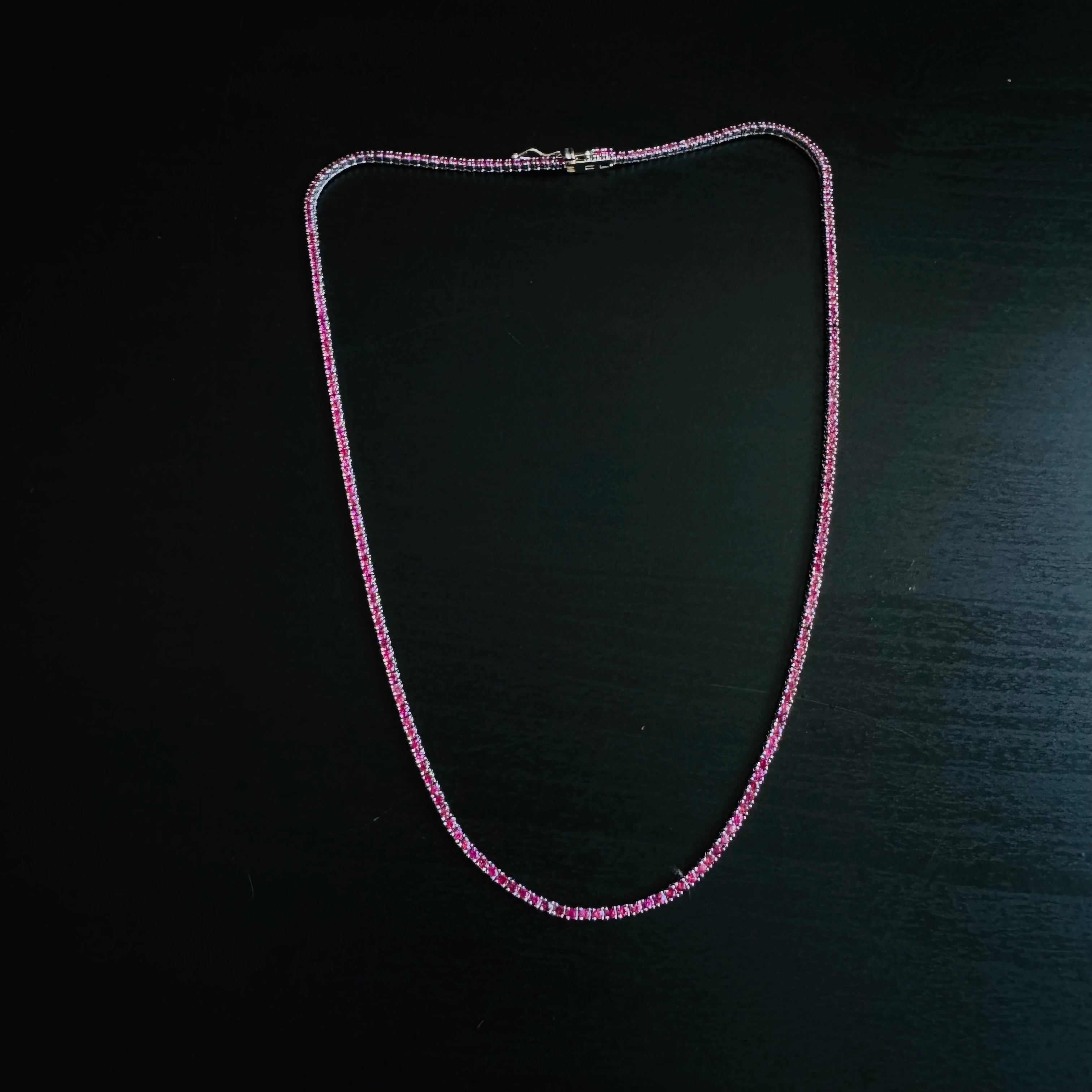 6.67CT Hot Pink Sapphire Tennis 14K White Gold 16”