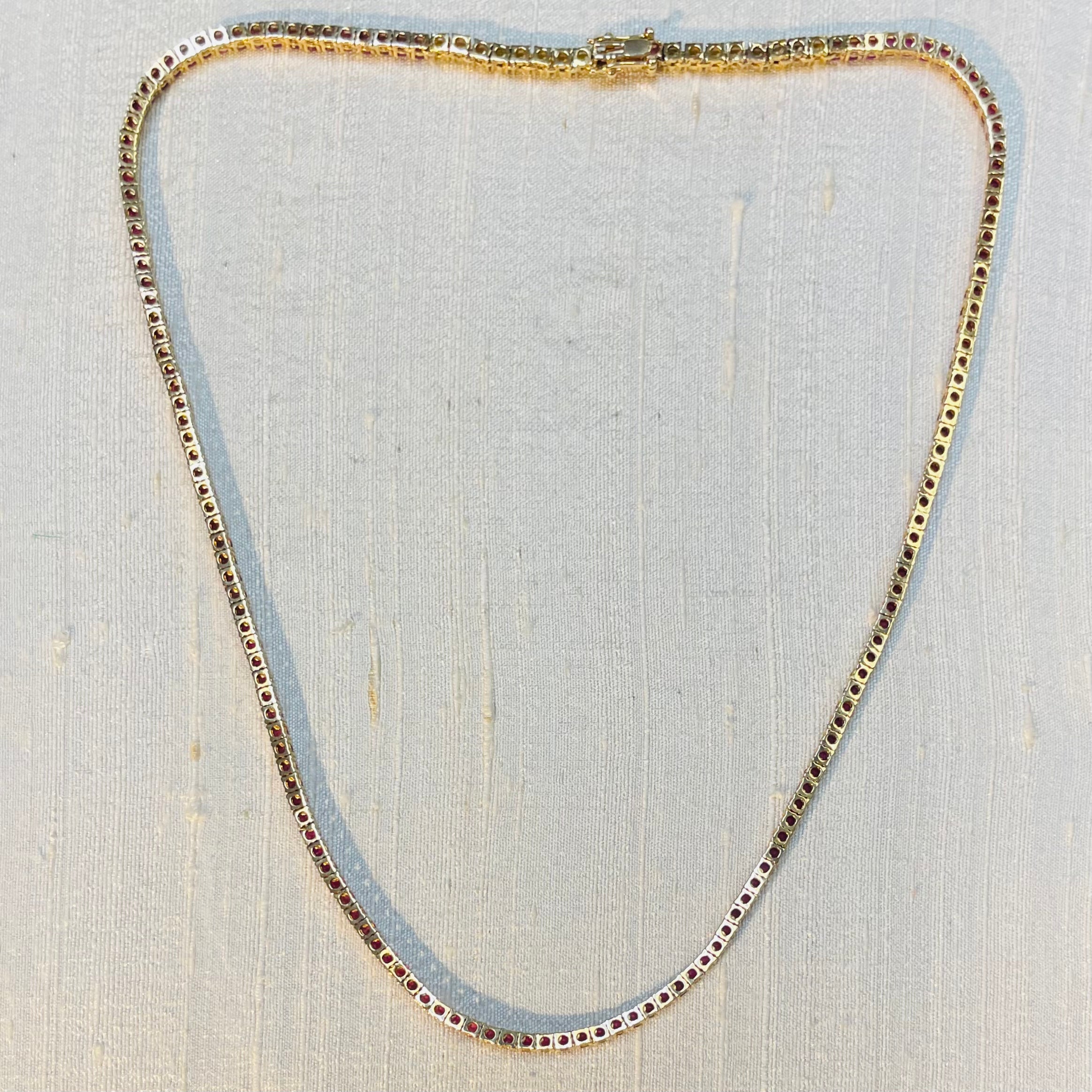 Natural Ruby Tennis Necklace 14K Yellow Gold