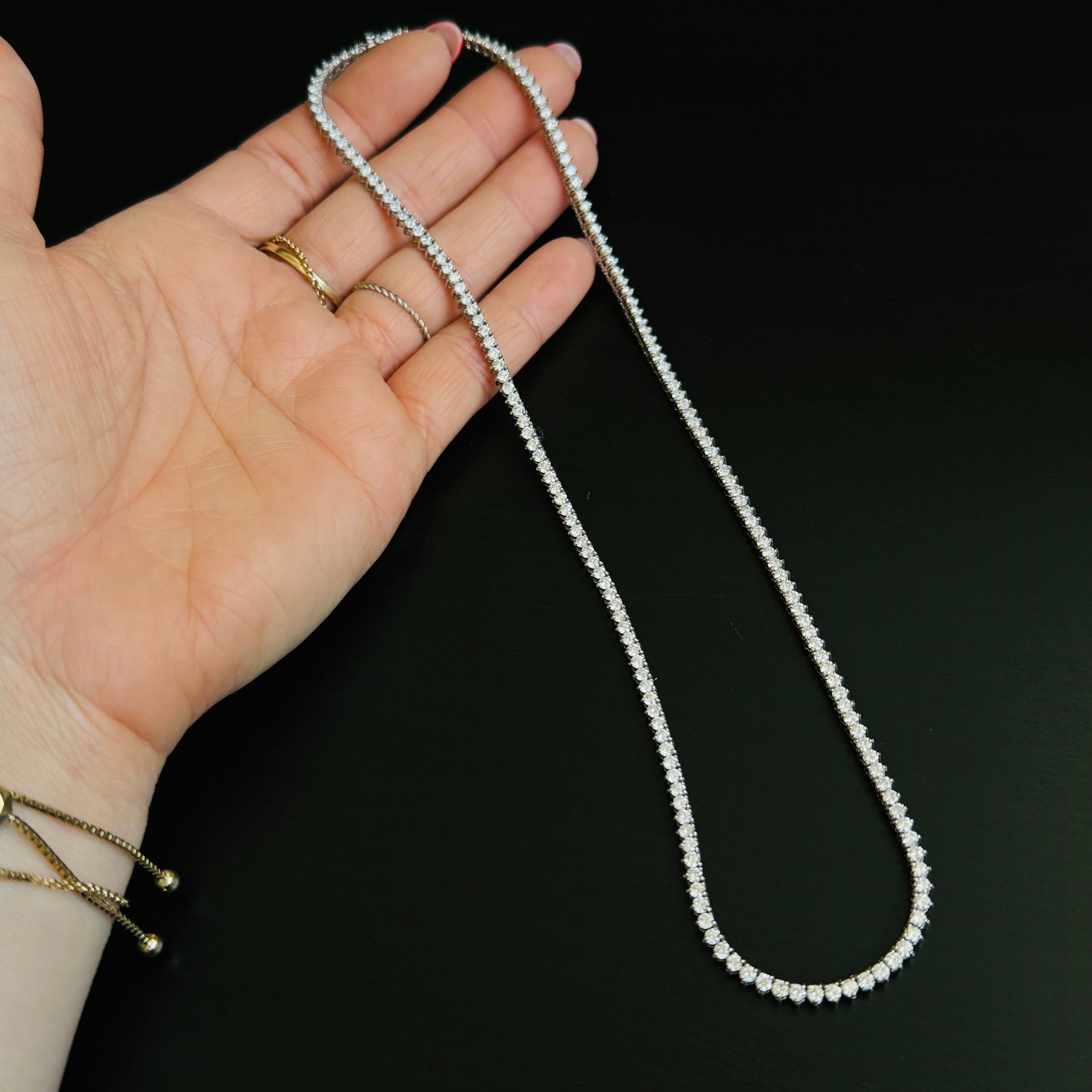 7.82CT Natural Diamond Tennis Necklace Three Prong 14K White Gold 17”
