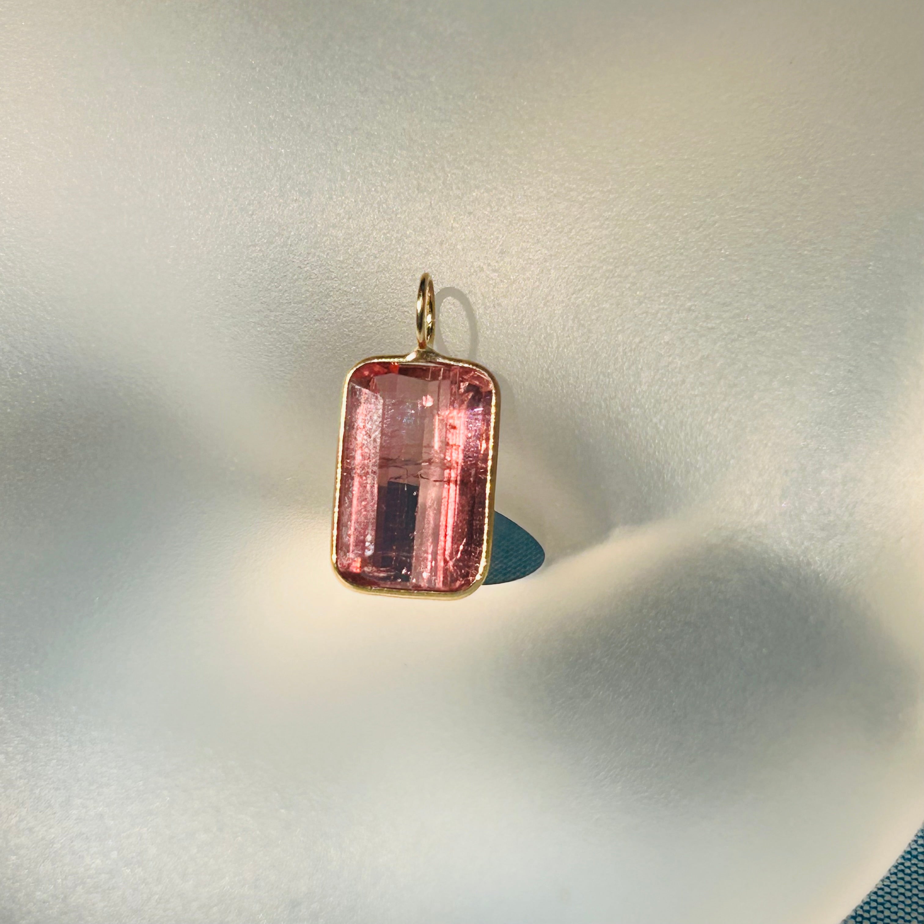 Pink Tourmaline 14K Yellow Gold Charm Pendant