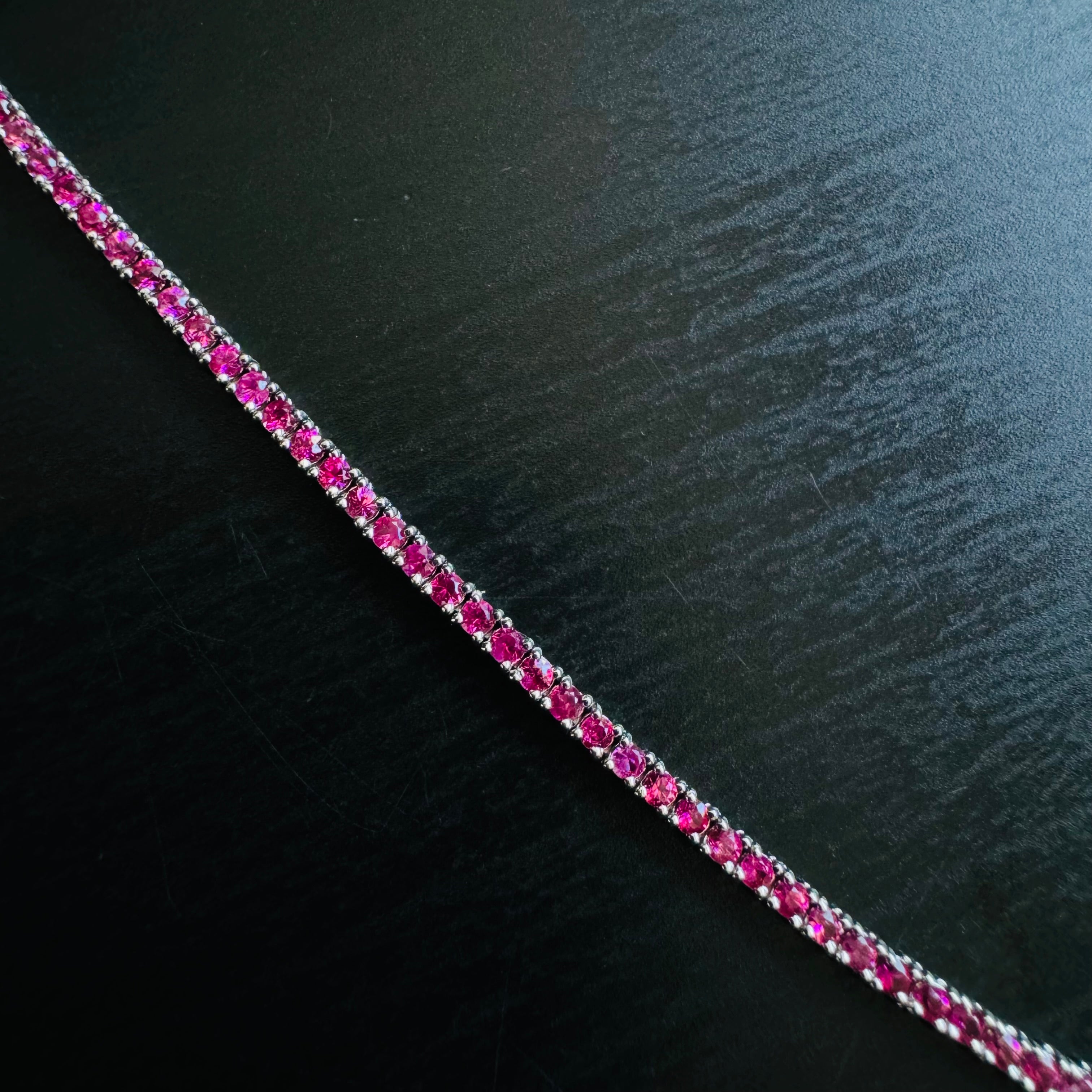 6.67CT Hot Pink Sapphire Tennis 14K White Gold 16”