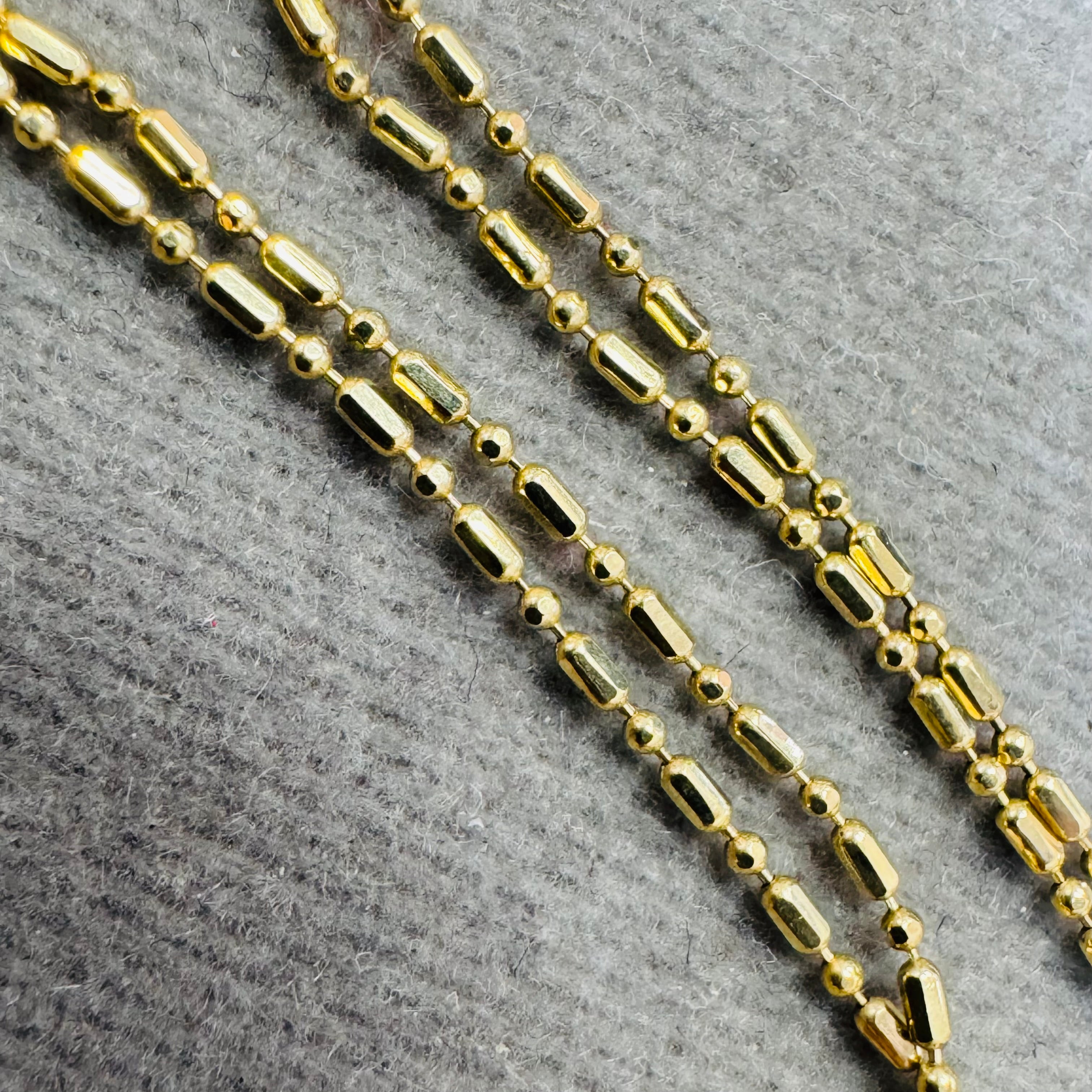 Solid 14K Yellow Gold 20” 1mm Dot Dash Ball Chain Necklace