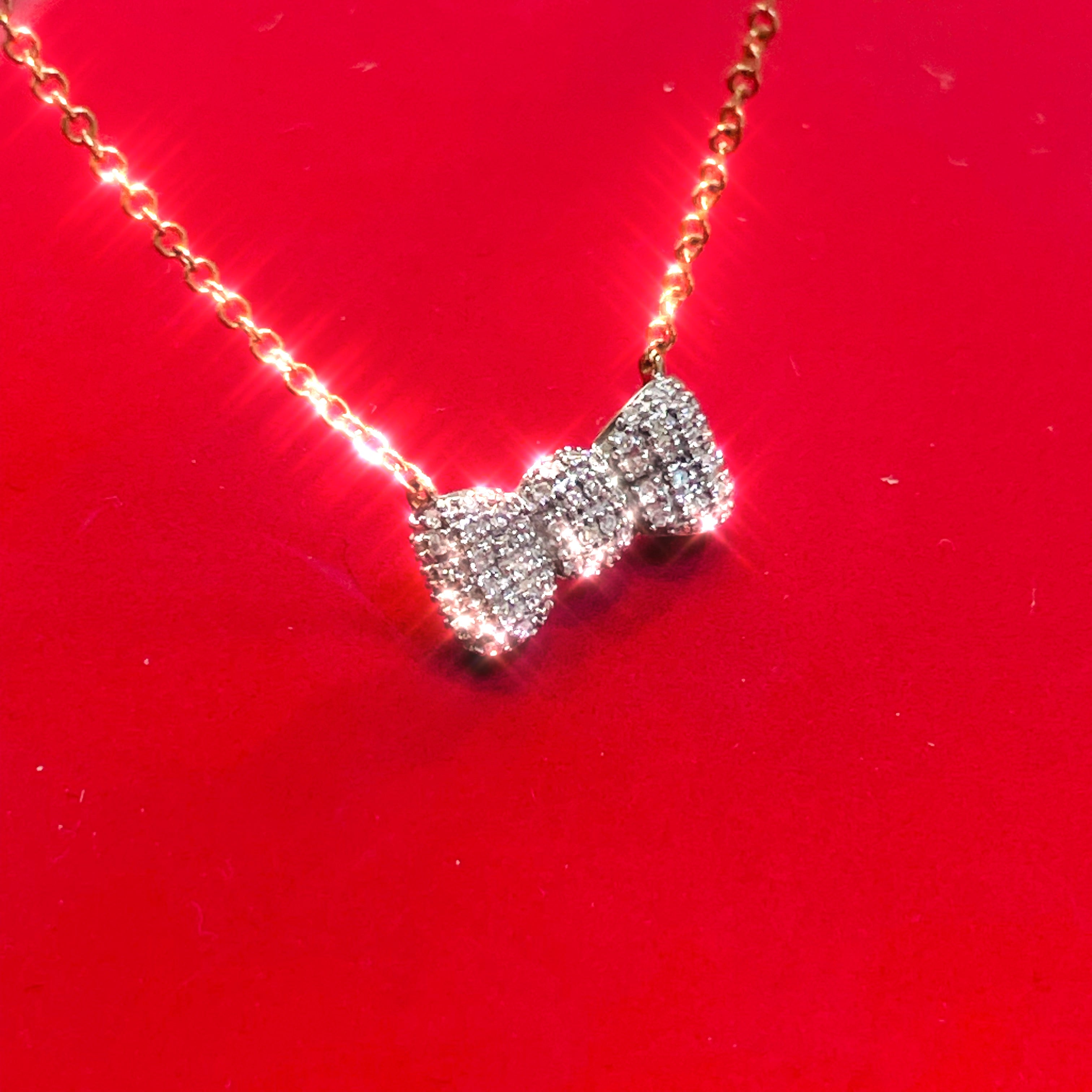 14K Rose Gold Diamond Bow With 16" Rolo Chain