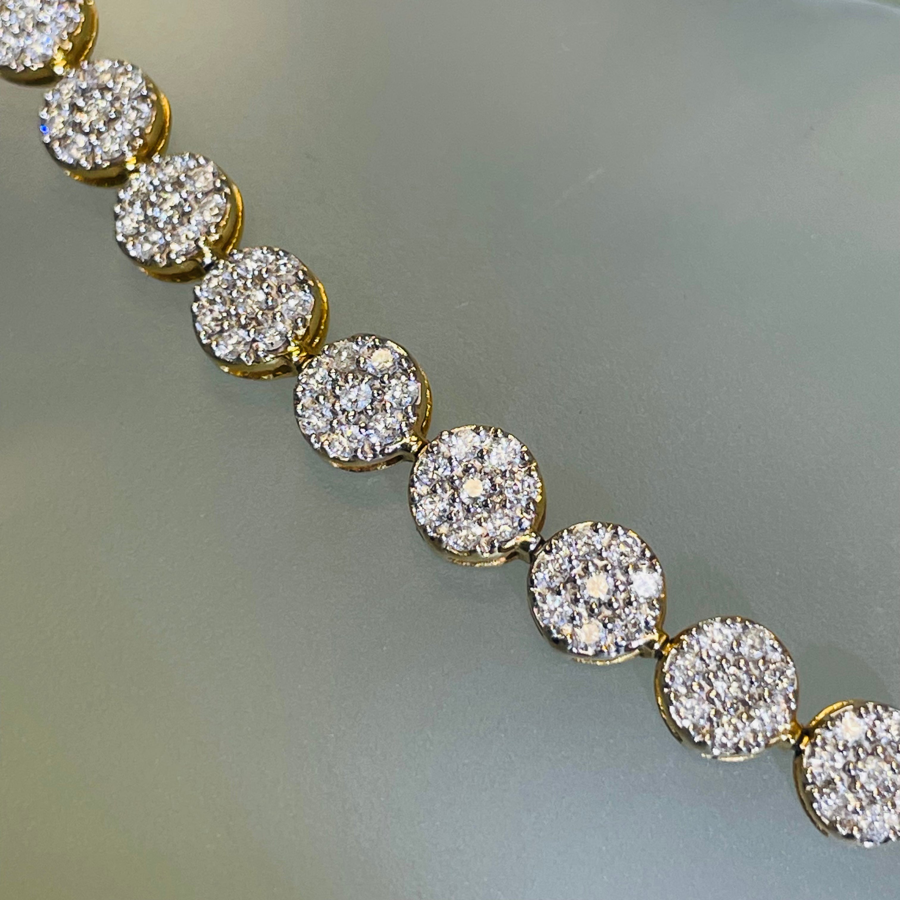 10K Yellow Gold 2.5CT Diamond Round Cluster Tennis Bracelet 8”