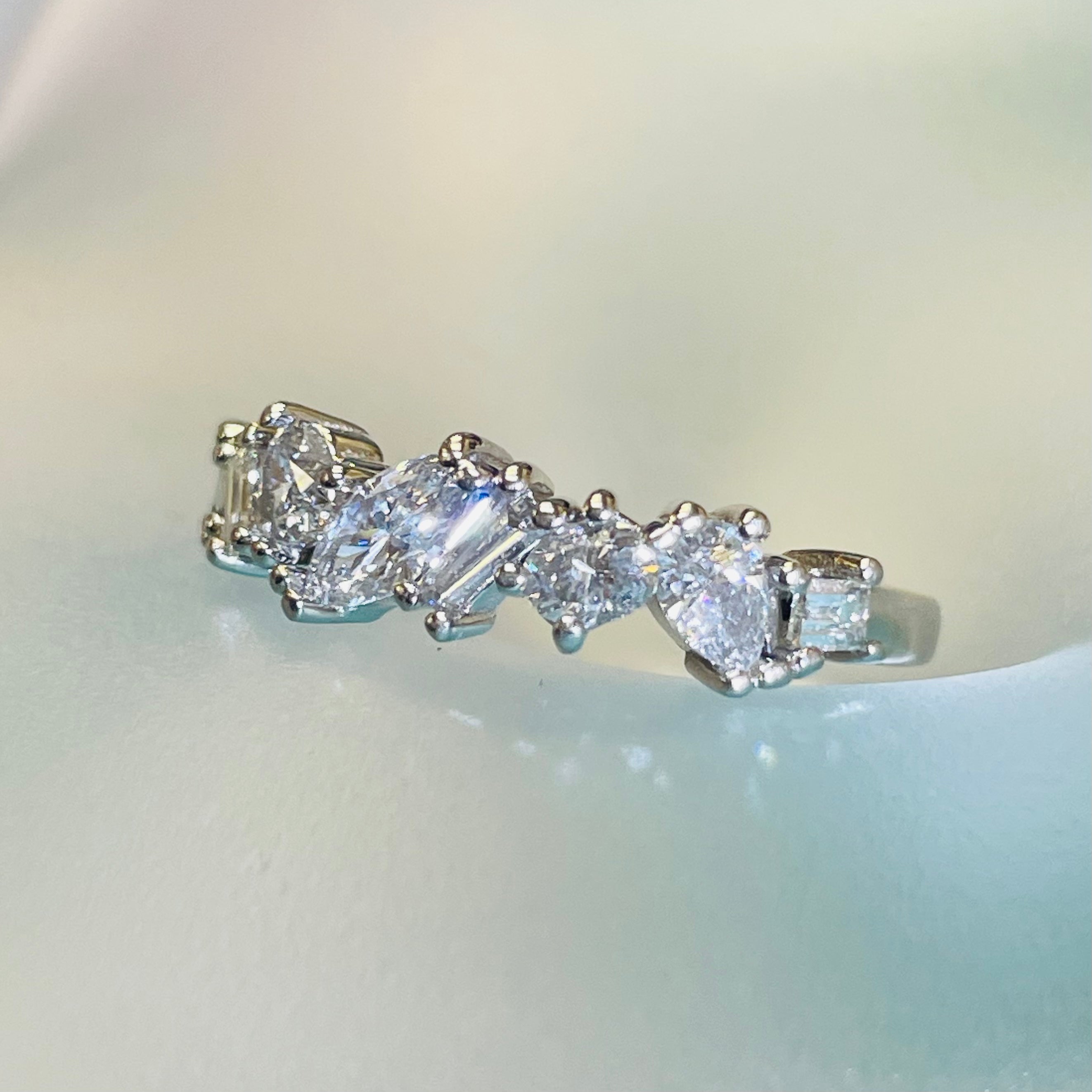 18K White Gold Radiant 1CTW Diamond Explosion Multi Shape Scatter Ring