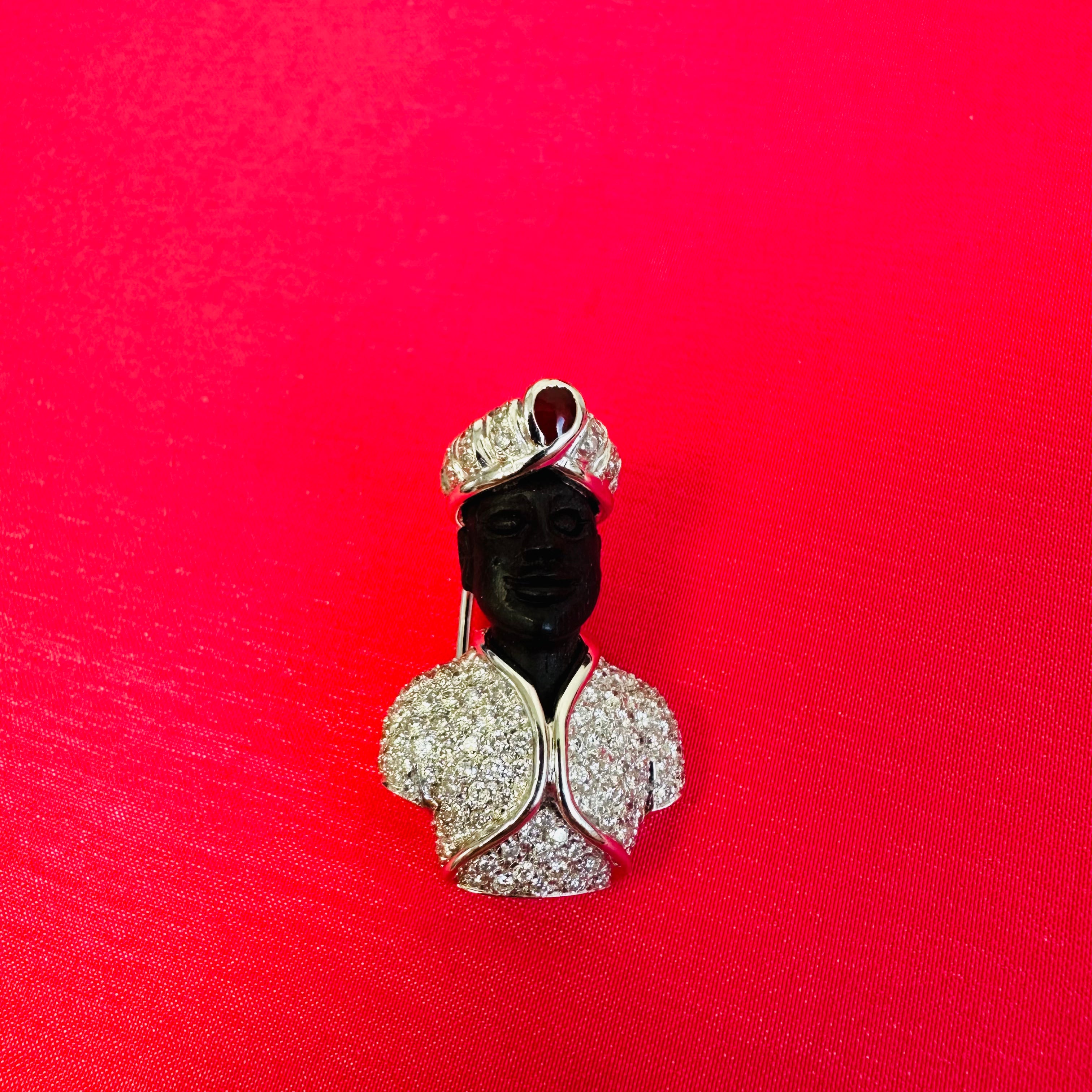 18K White Gold Vintage Diamond Black Moor Brooch