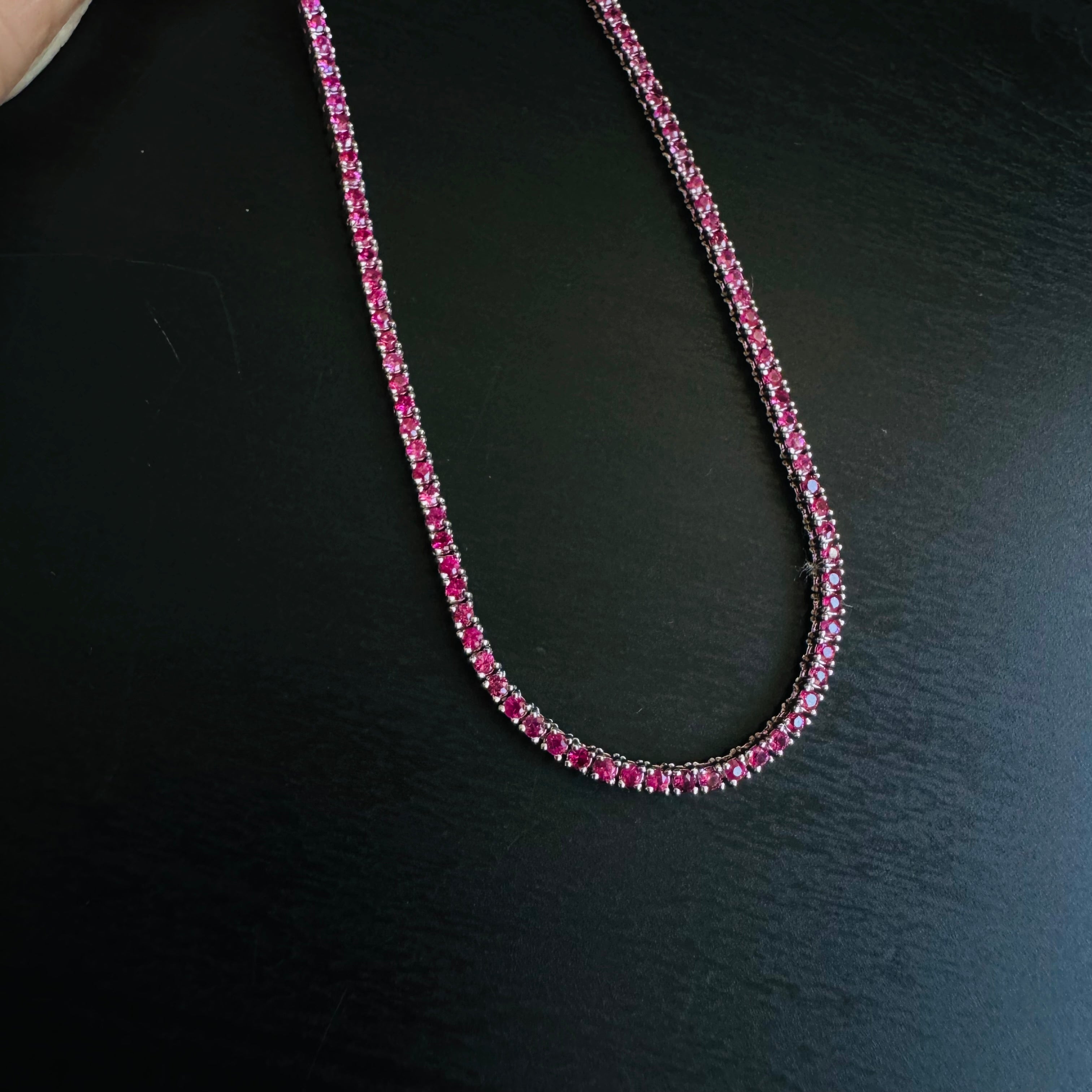 6.67CT Hot Pink Sapphire Tennis 14K White Gold 16”