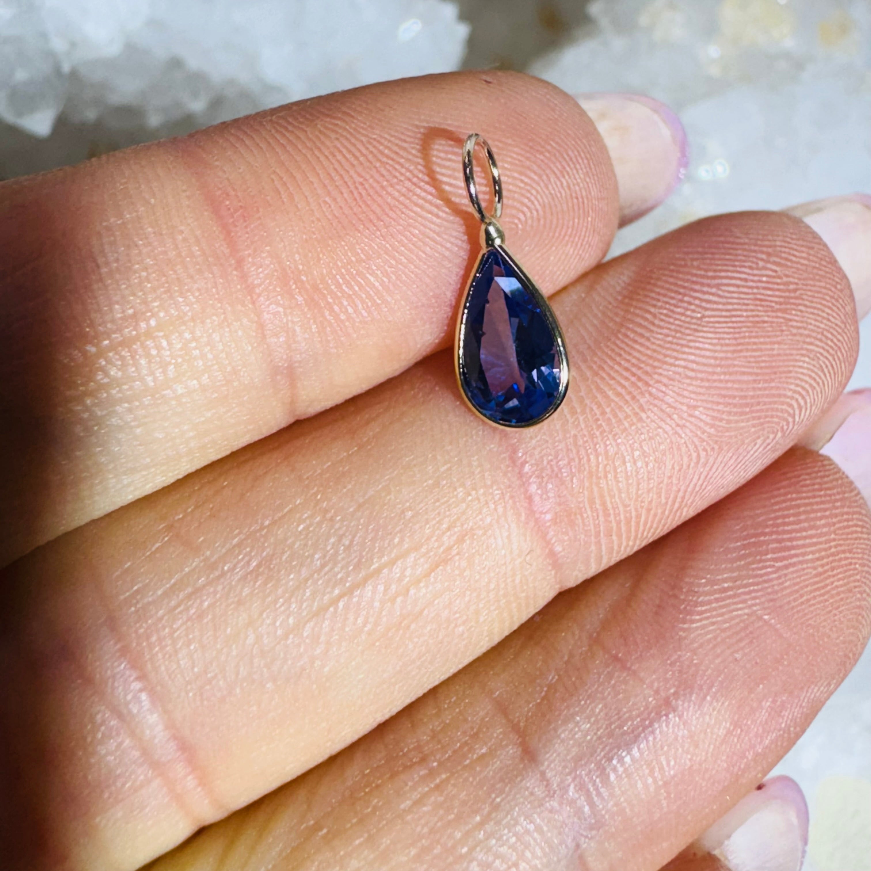 Natural Pear Tanzanite 14K Gem Charm Pendant