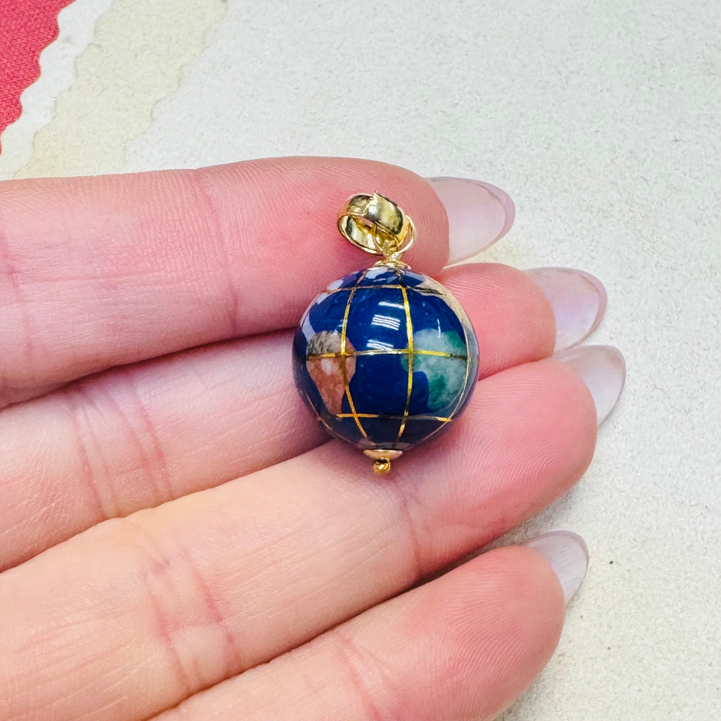 14K Yellow Gold Michael Anthony Inlaid Stone Globe Earth Charm