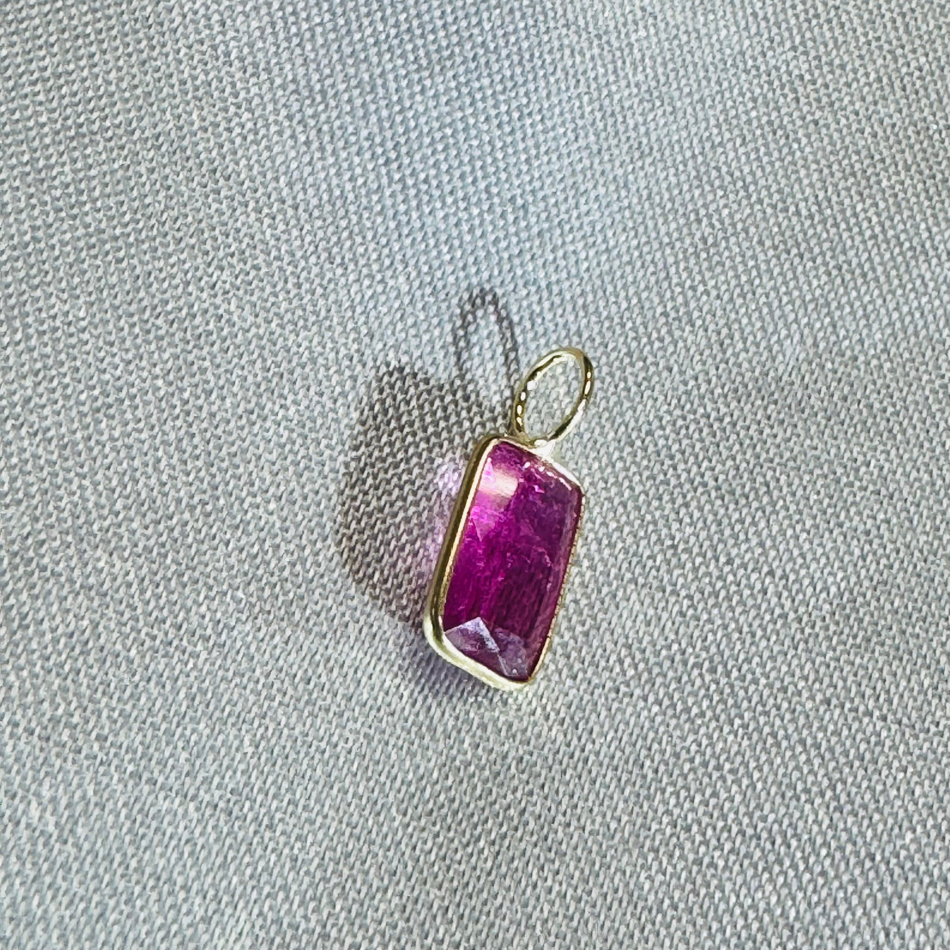 Hot Pink Tourmaline Charm Pendant 14K Yellow Gold