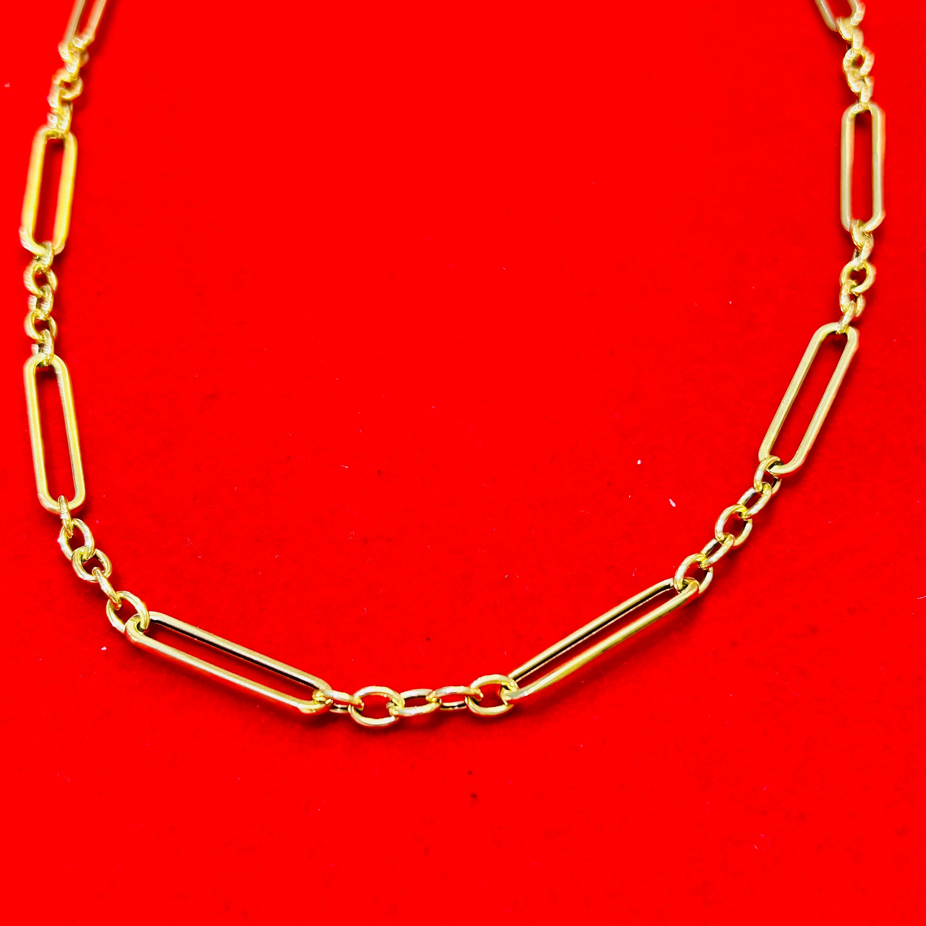14K Solid Yellow Inter Long Link Necklace Chain 16”