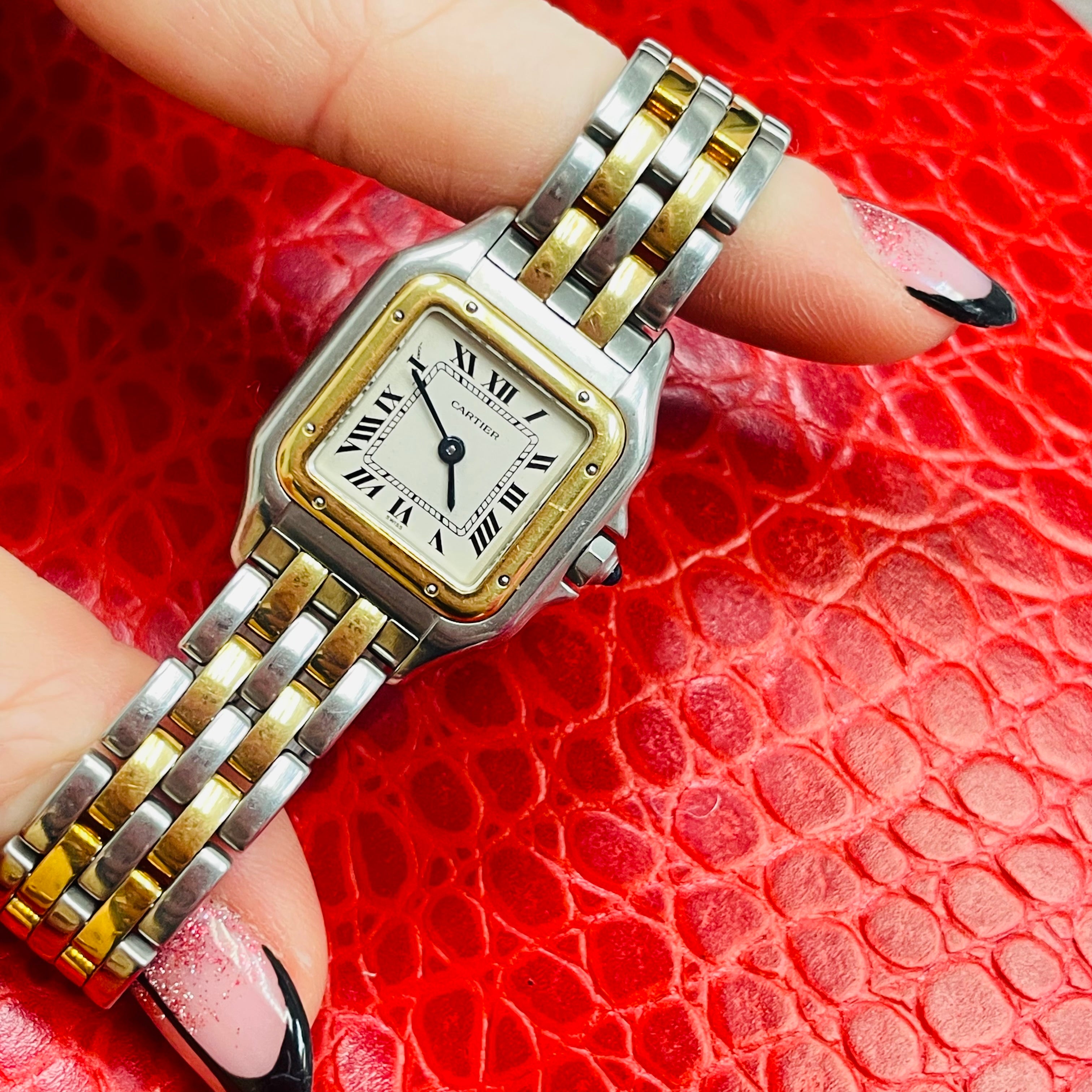 Cartier Panthere Two Tone 2 Row Stainless Steel and 18K Yellow Gold Watch