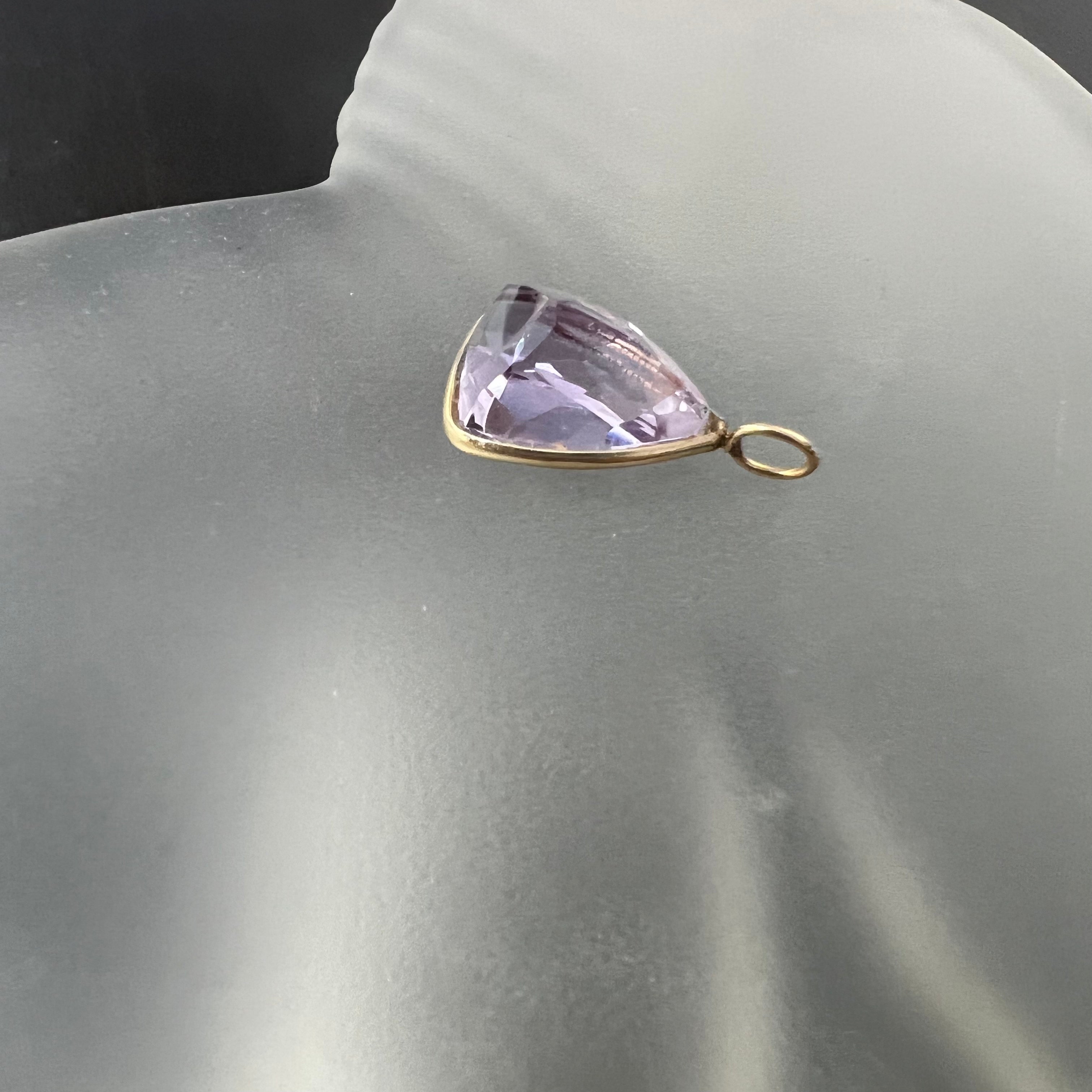 8CT Brilliant Trillion Natural Amethyst 14K Yellow Gold Pendant Charm