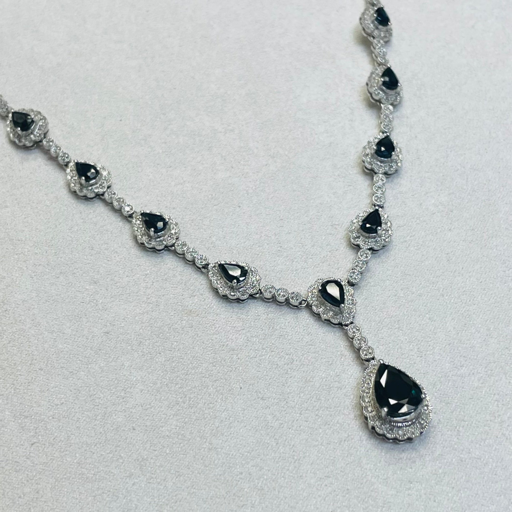 6.5CTW Sapphire and Diamond Festoon Drop Necklace 14K White Gold