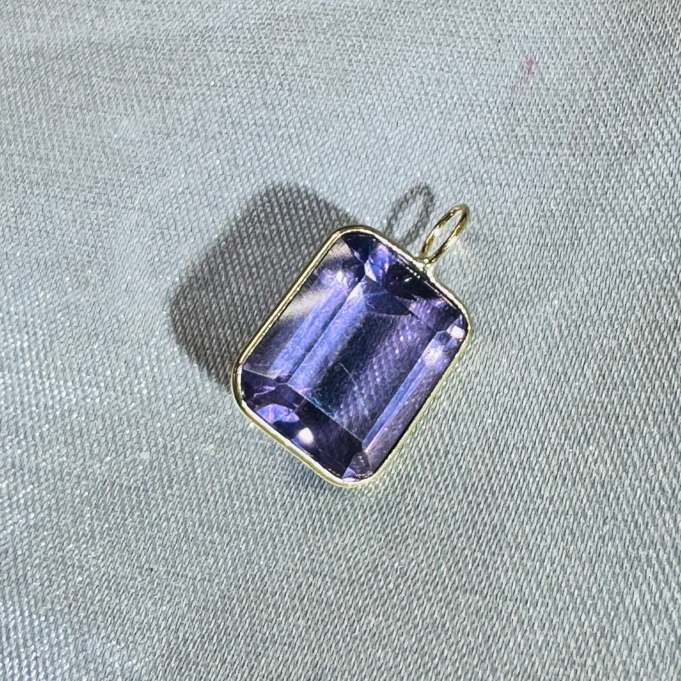 5CT Emerald Cut Amethyst Pendant 14K Yellow Gold
