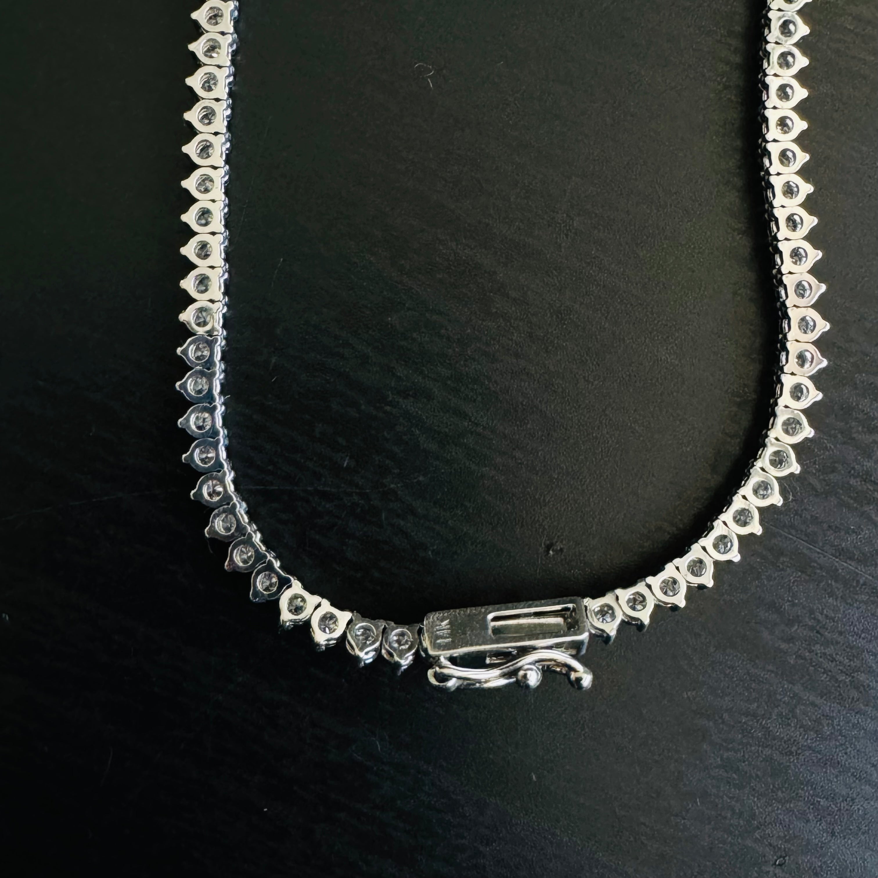 7.82CT Natural Diamond Tennis Necklace Three Prong 14K White Gold 17”