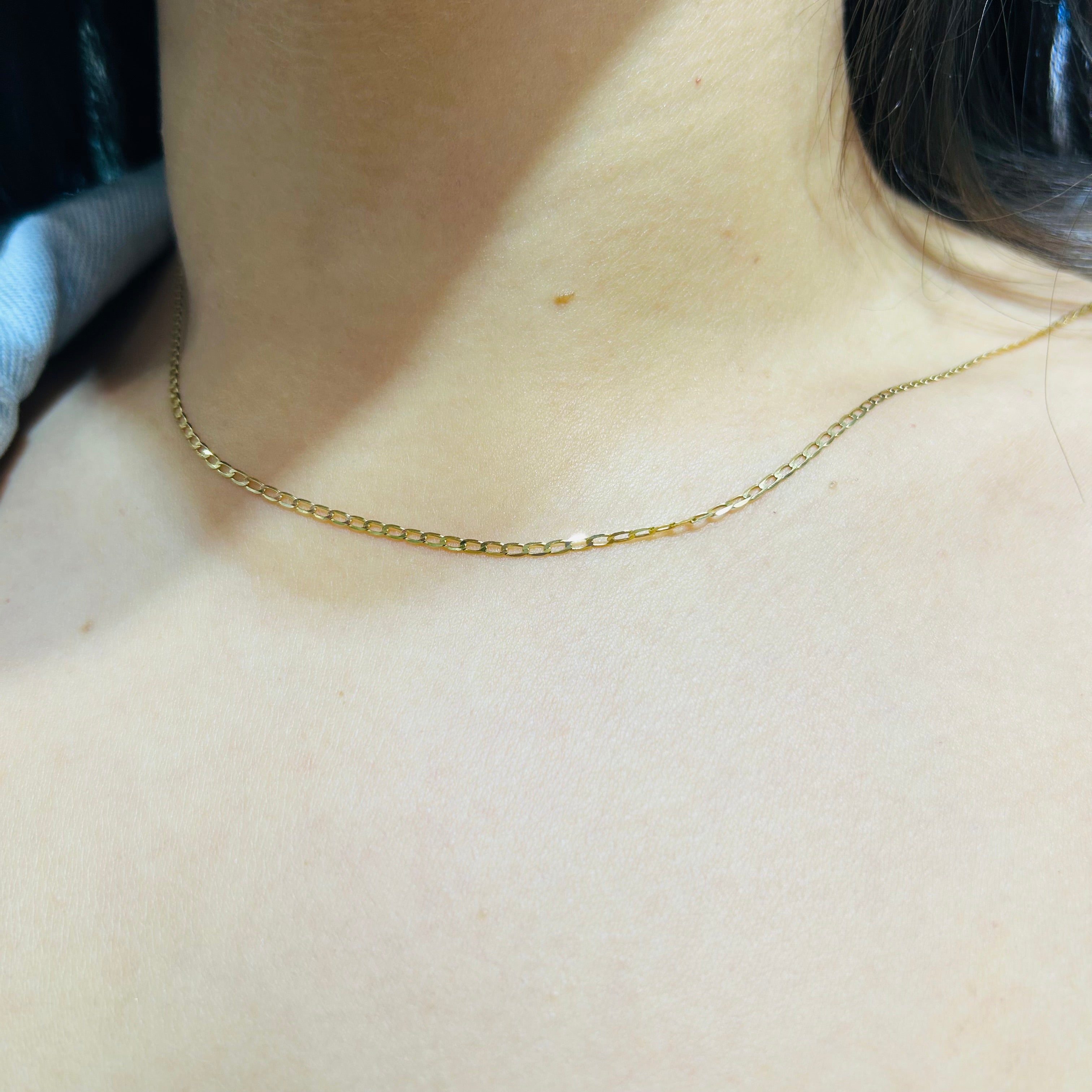16” Solid 2mm 14K Yellow Gold Curb Link Necklace Chain