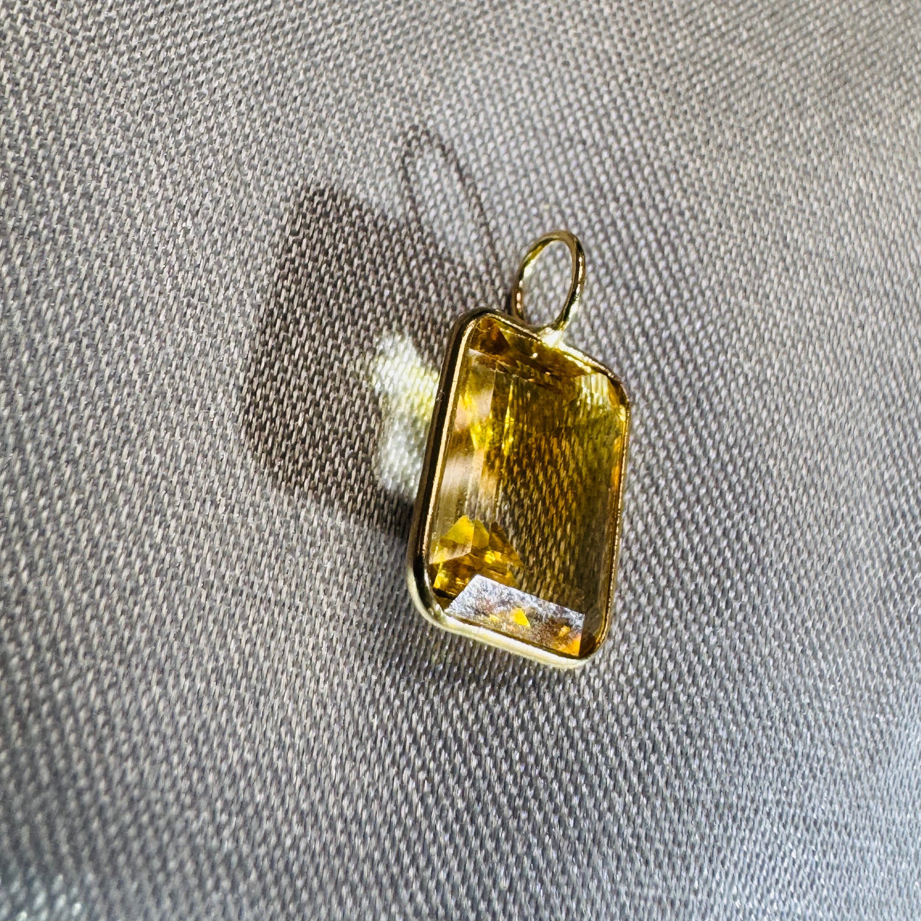 Emerald Cut Citrine Gem Charm Pendant 14K Yellow Gold