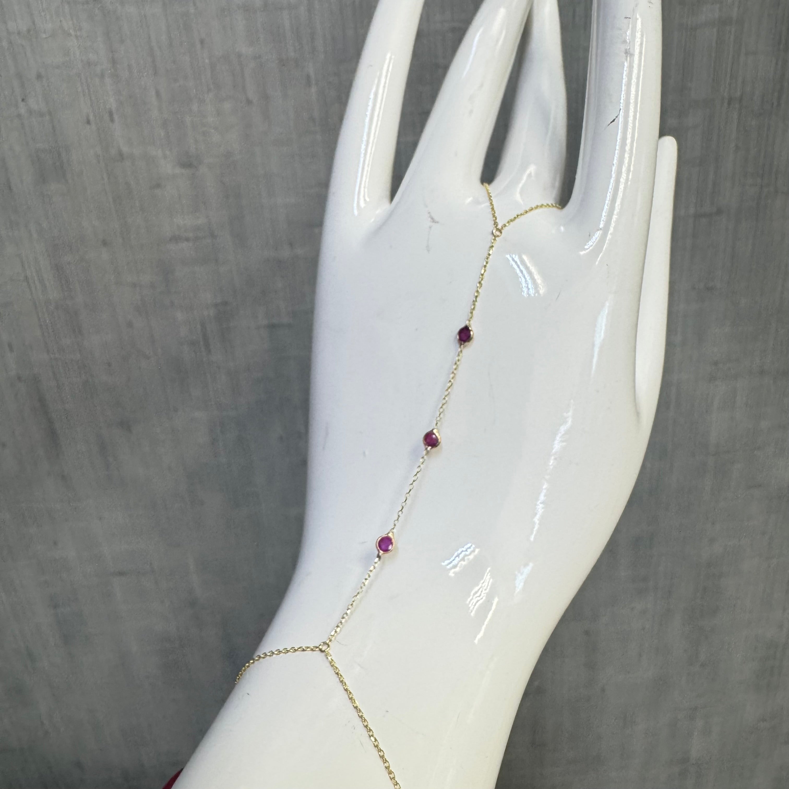 14K Yellow Gold Natural 3 Stone Ruby Handchain