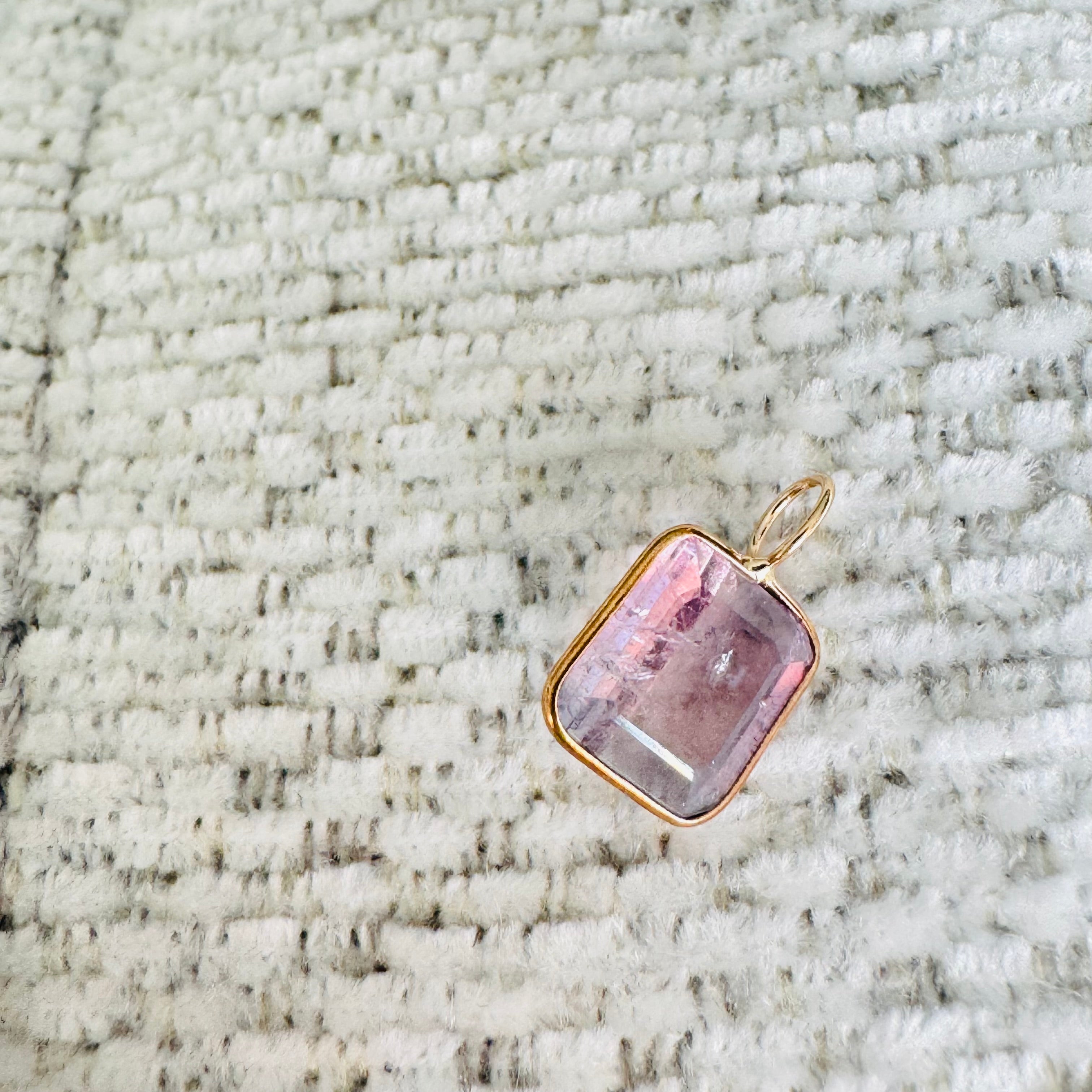 Bi Color Tourmaline 14K Yellow Gold Charm Pendant
