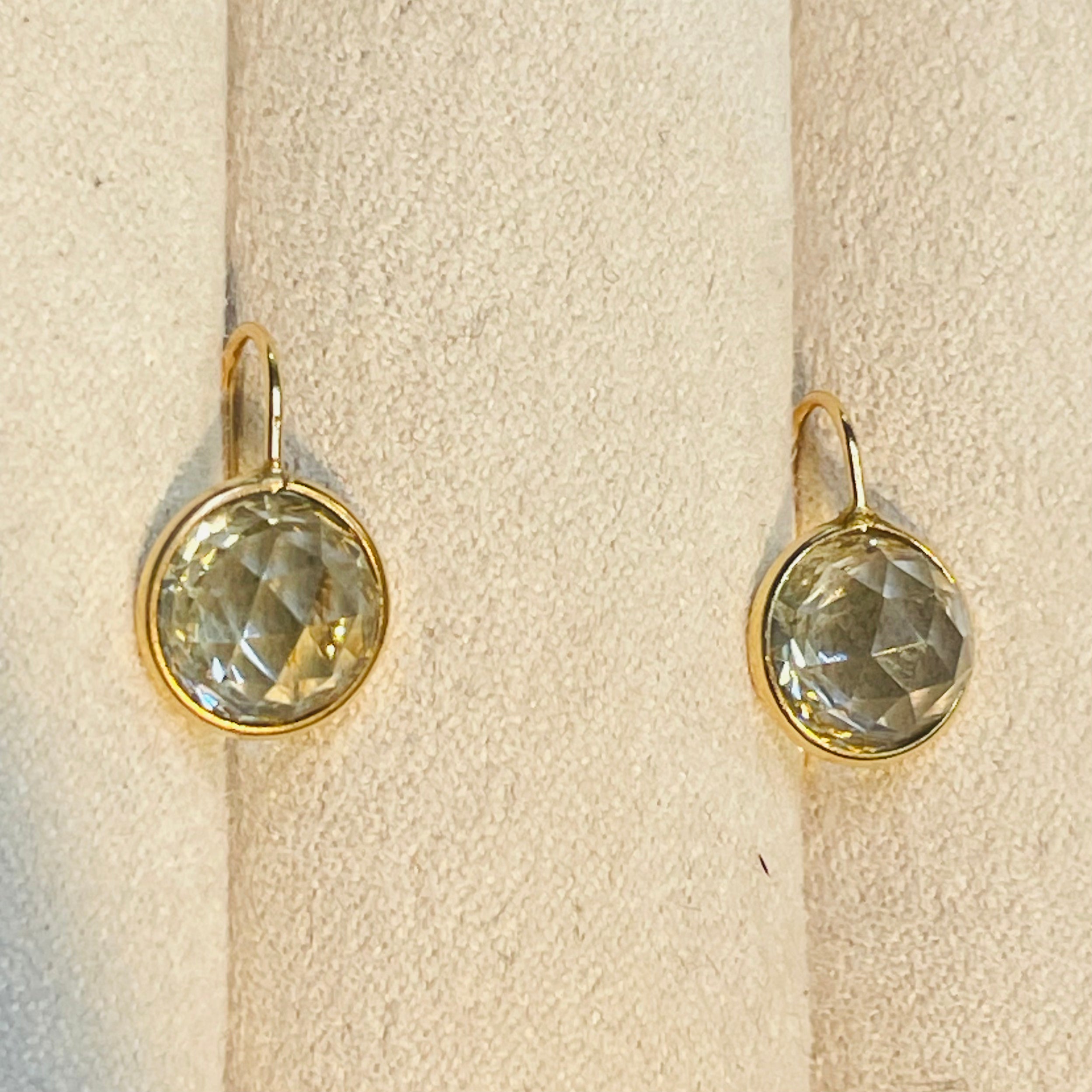 Green Amethyst Faceted Cab 14K Yellow Gold Drop Earrings