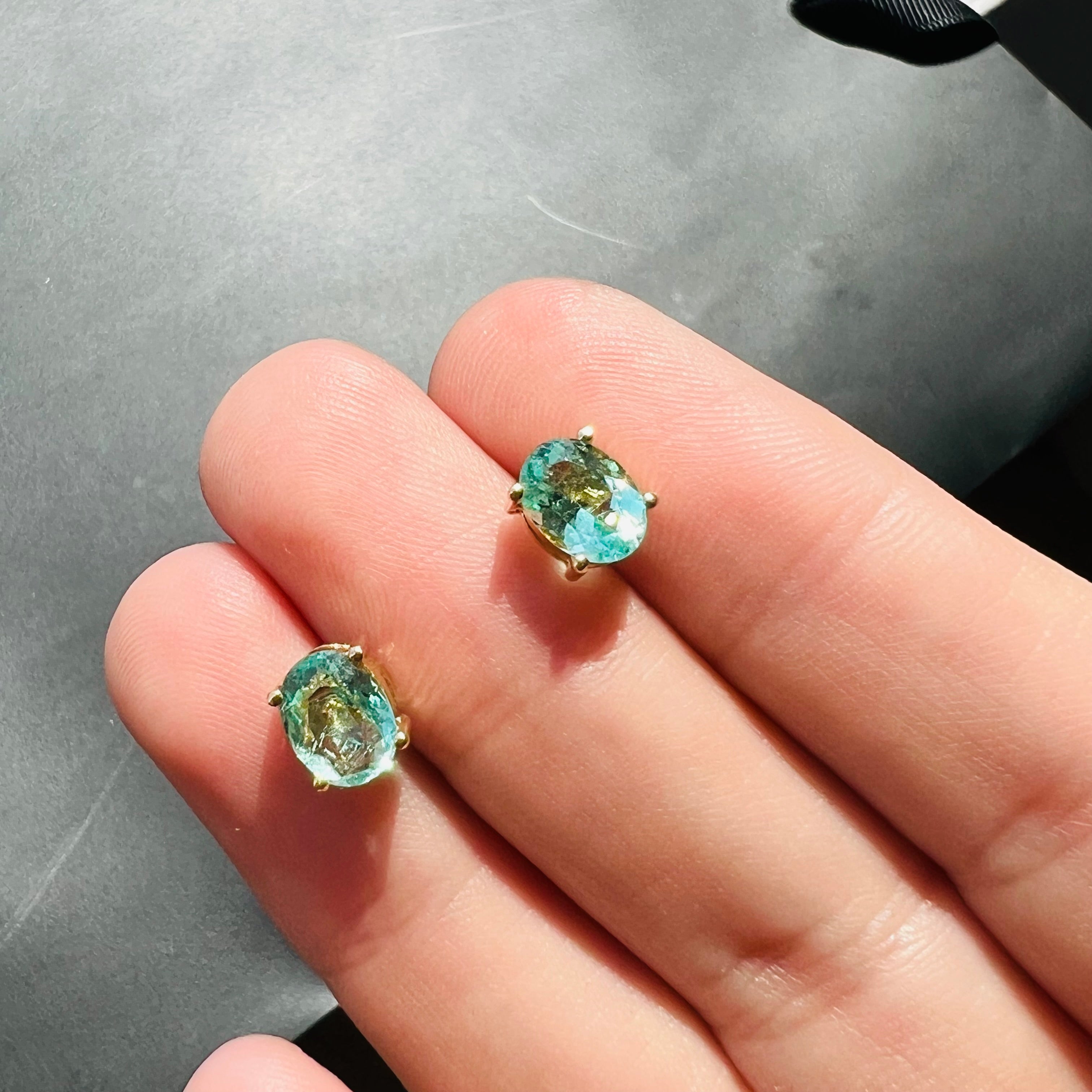 Colombian Emerald 14K Yellow Gold Stud Earrings