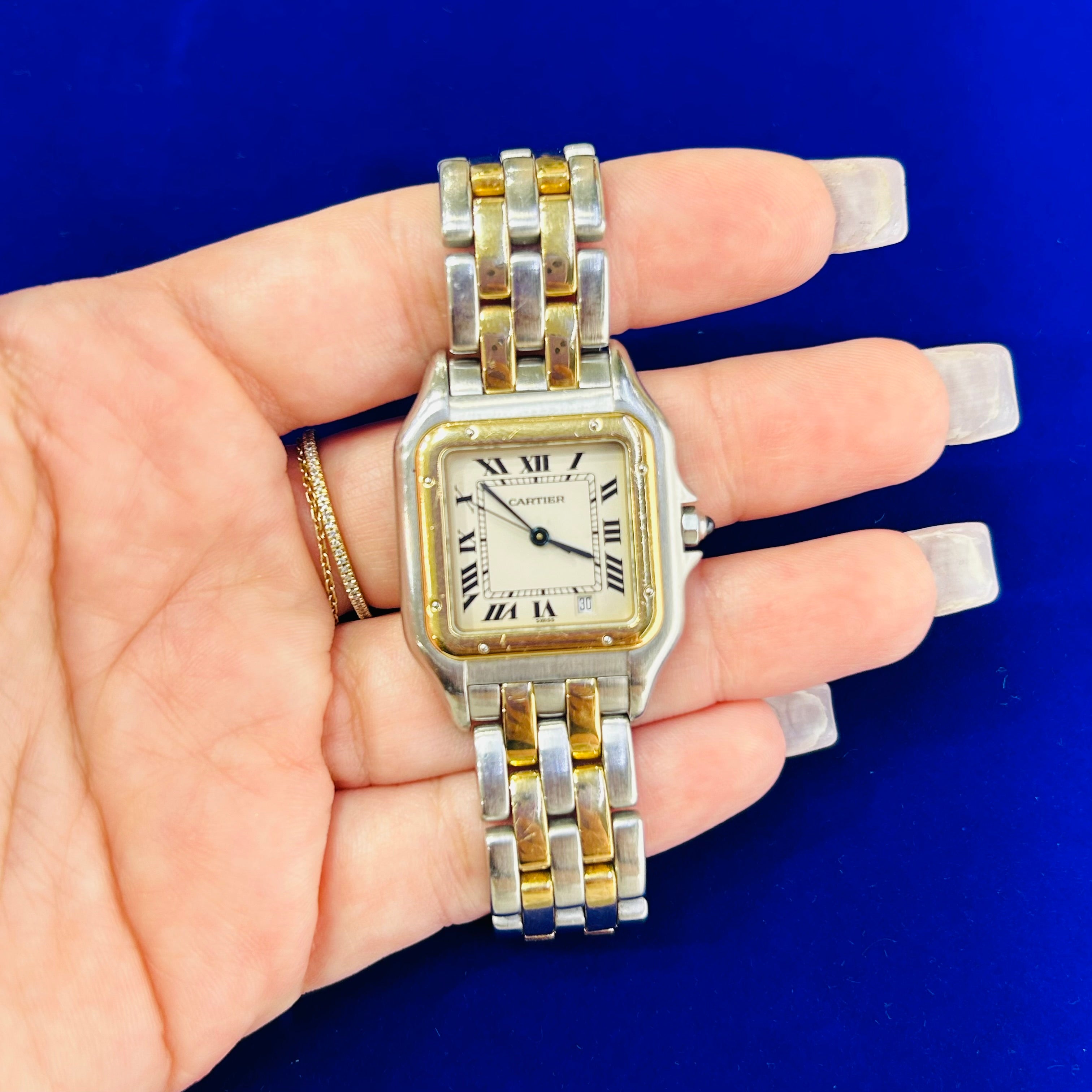 Cartier 18K Yellow Gold & Stainless Steel Panthere Quartz Watch MidSize Two Row