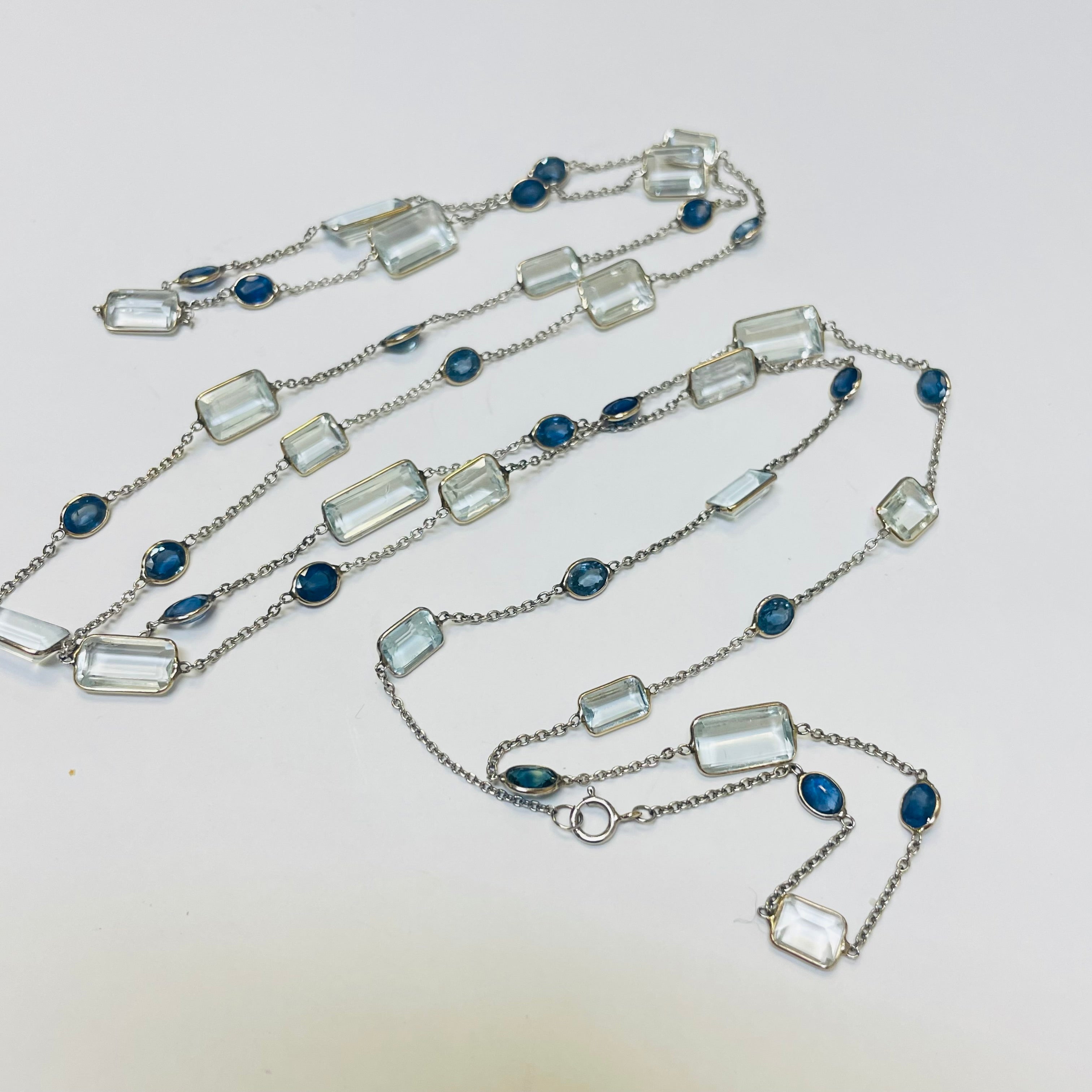 Aquamarine and Sapphire by the Yard 14K White Gold Necklace