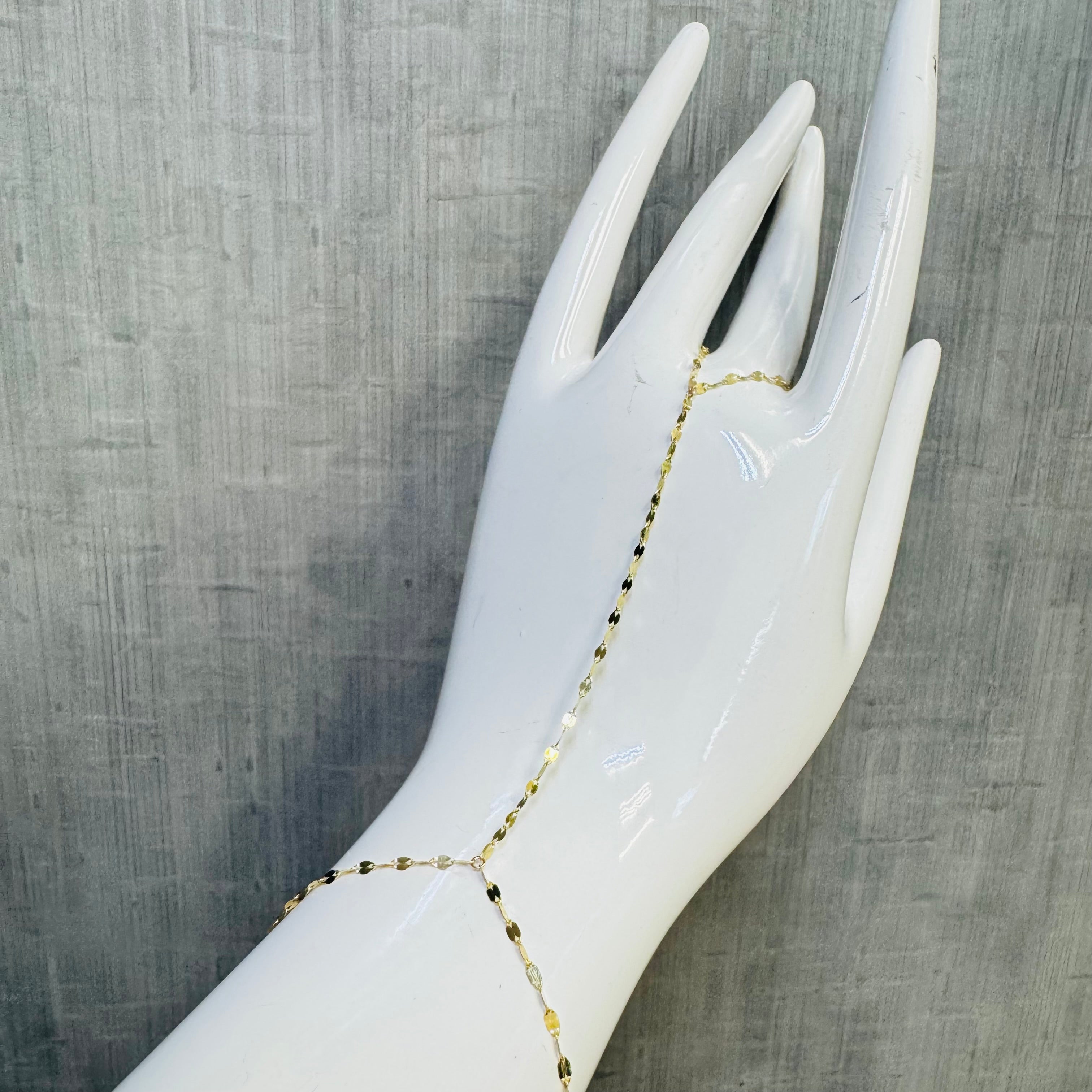 Solid 14K Yellow Gold Super Sparkly Mirror Chain HandChain Bracelet
