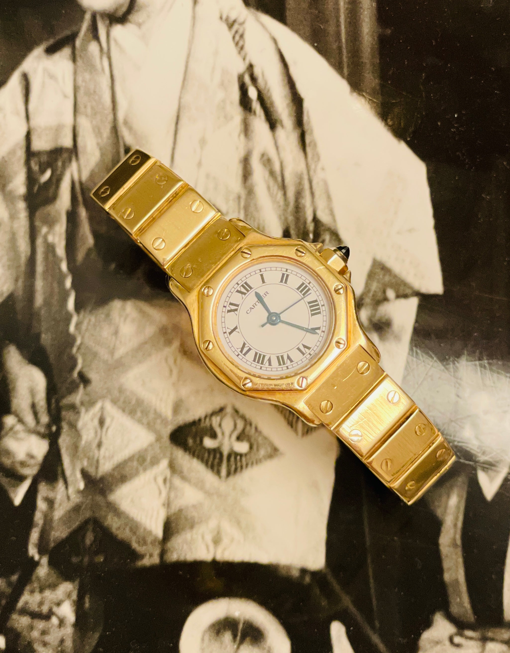 23MM Solid 18K Yellow Gold Cartier Octogon Santos Ladies Watch